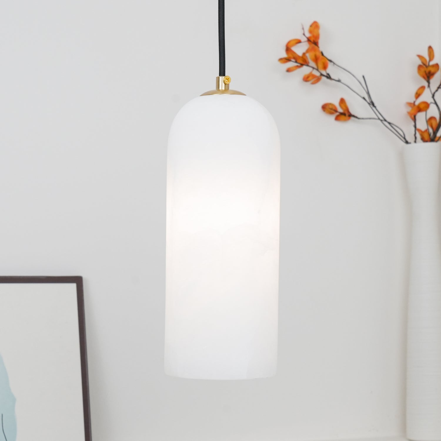 Zashayra Cylindrical Alabaster Pendant Light-Neutral Decor