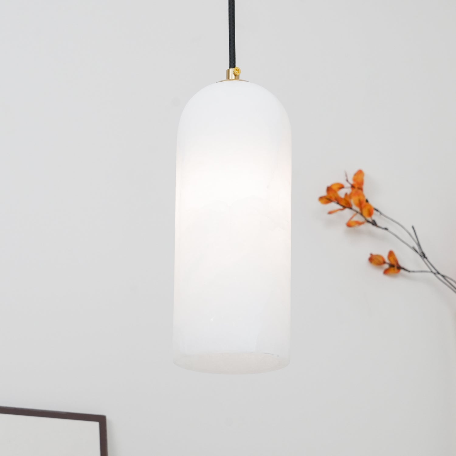 Zashayra Cylindrical Alabaster Pendant Light-Neutral Decor