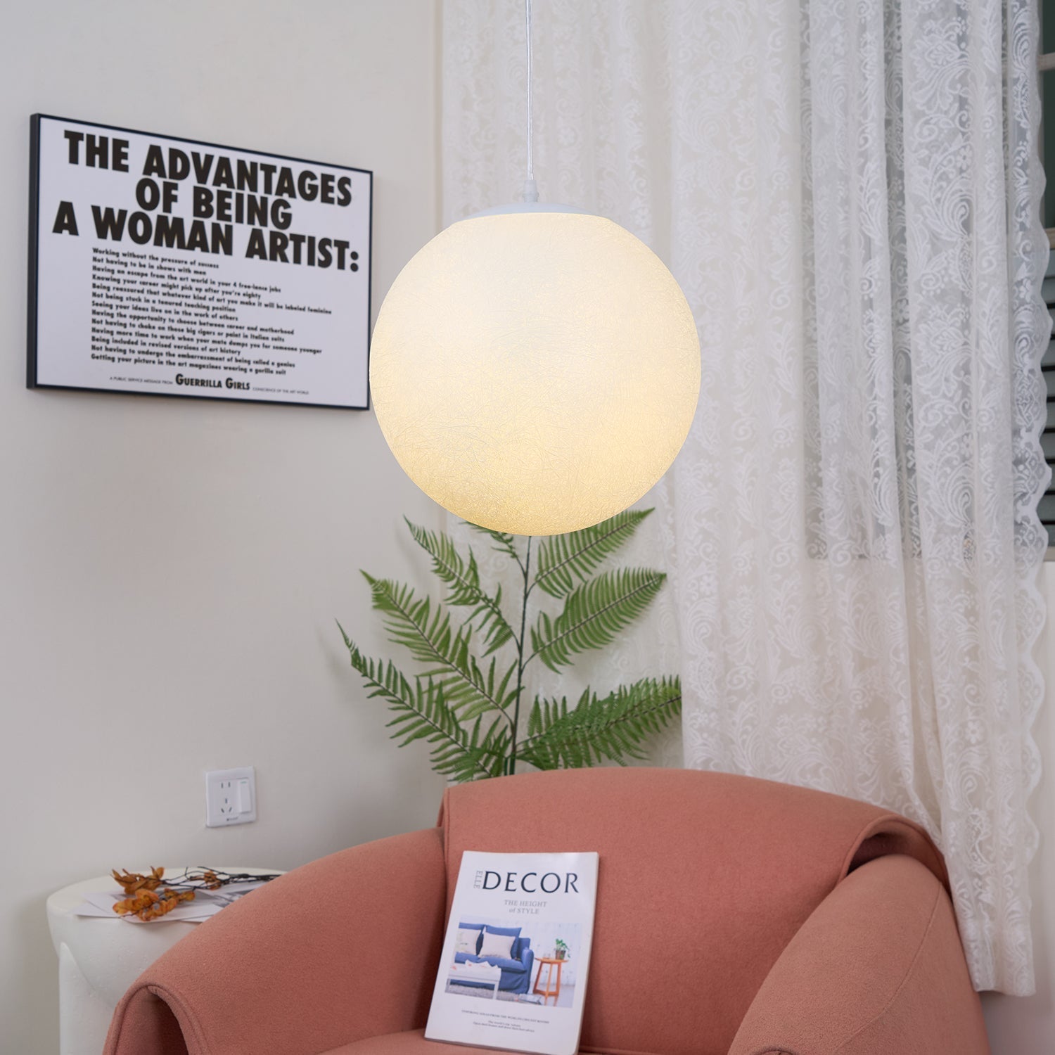 Lustra Pendant Lamp Moon Shaped for Living Room-Neutral Decor