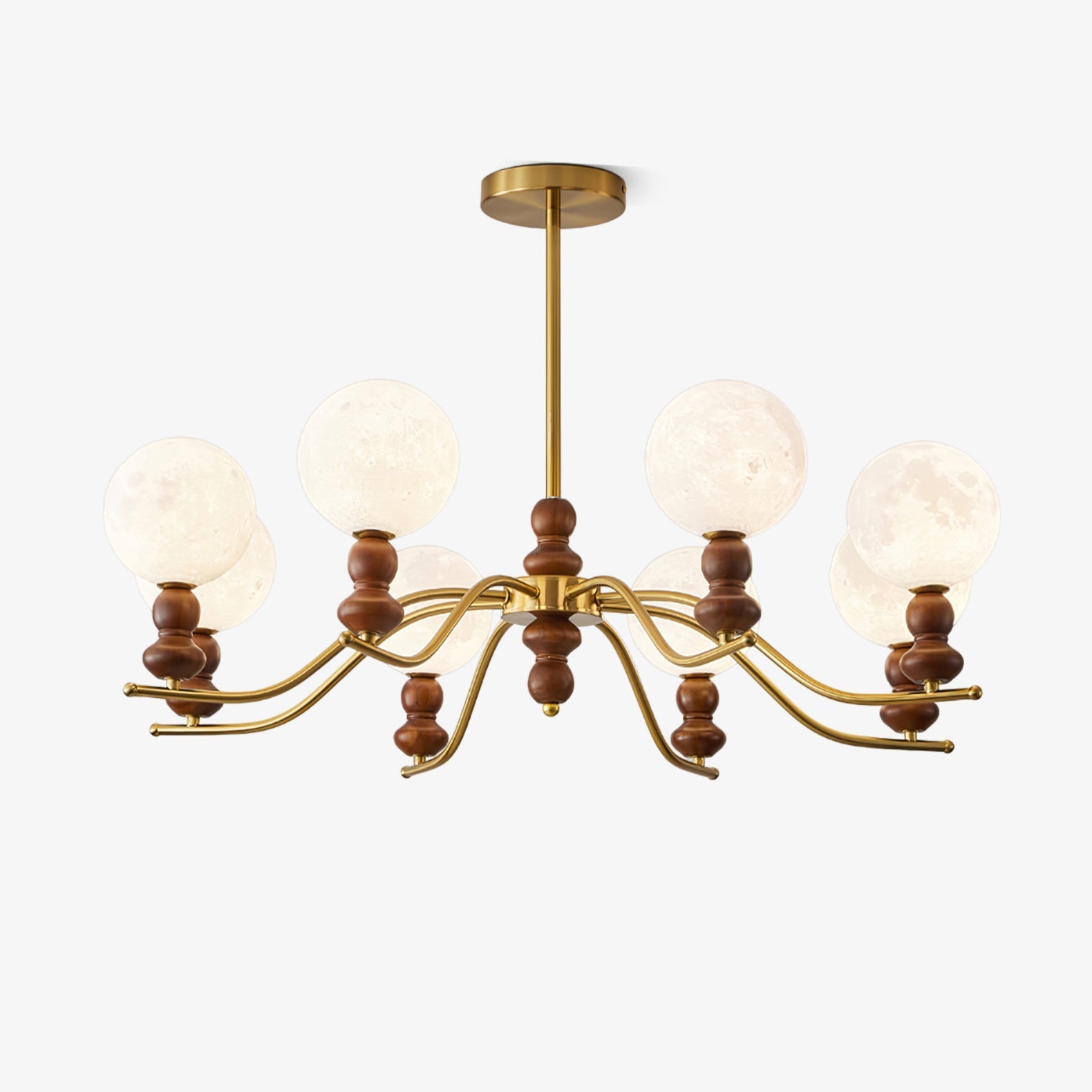 Lustra Chandelier Brass Wood Moon Globe Elegant-Neutral Decor
