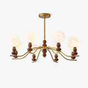 Lustra Chandelier Brass Wood Moon Globe Elegant-Neutral Decor
