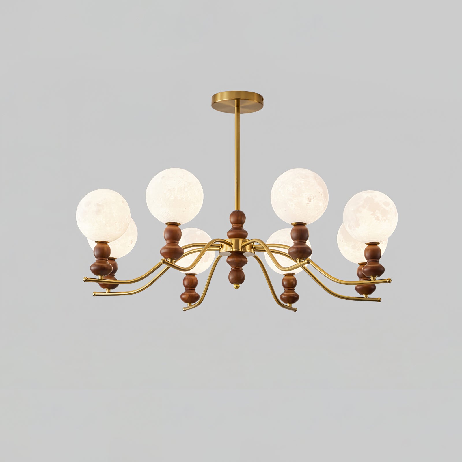 Lustra Chandelier Brass Wood Moon Globe Elegant-Neutral Decor