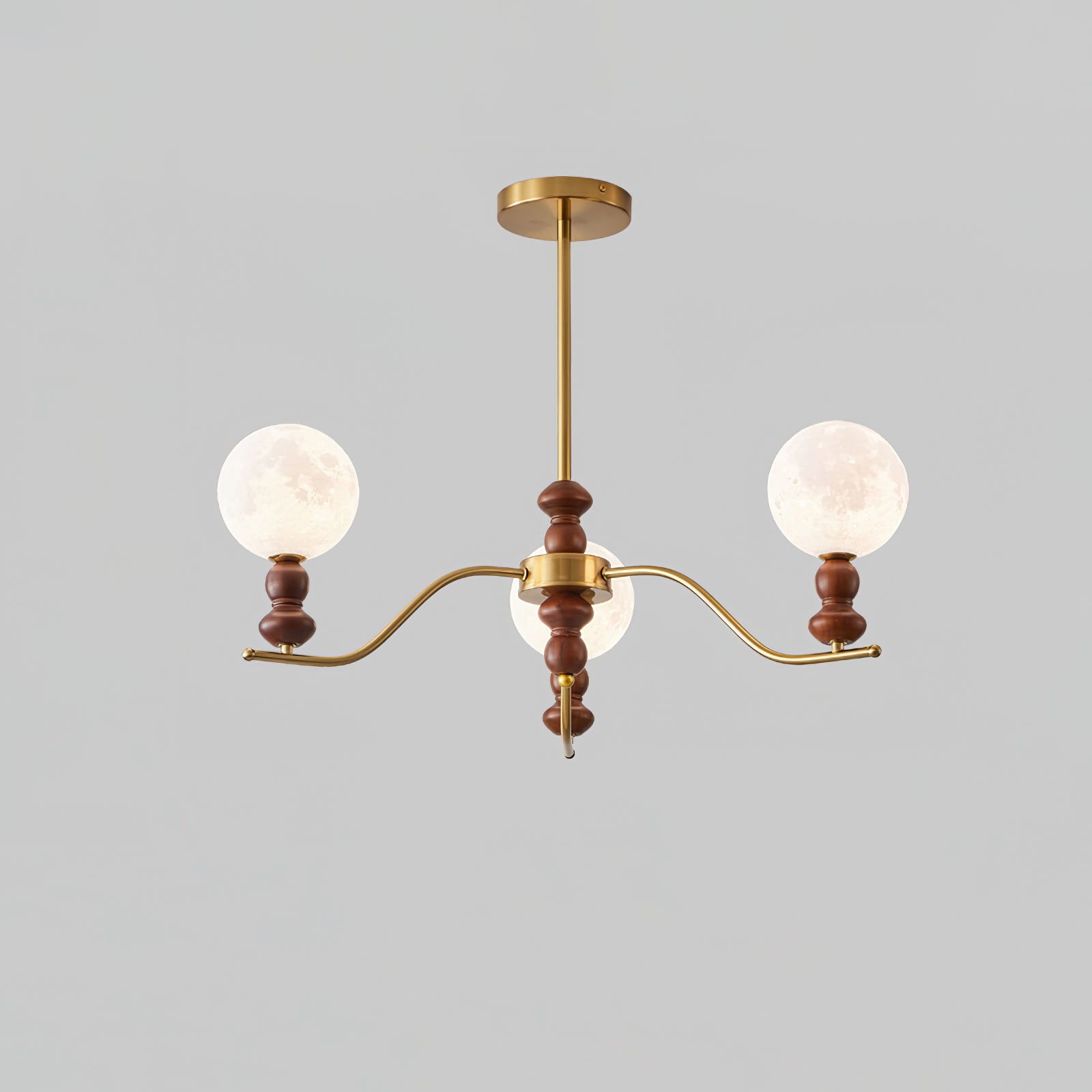 Lustra Chandelier Brass Wood Moon Globe Elegant-Neutral Decor