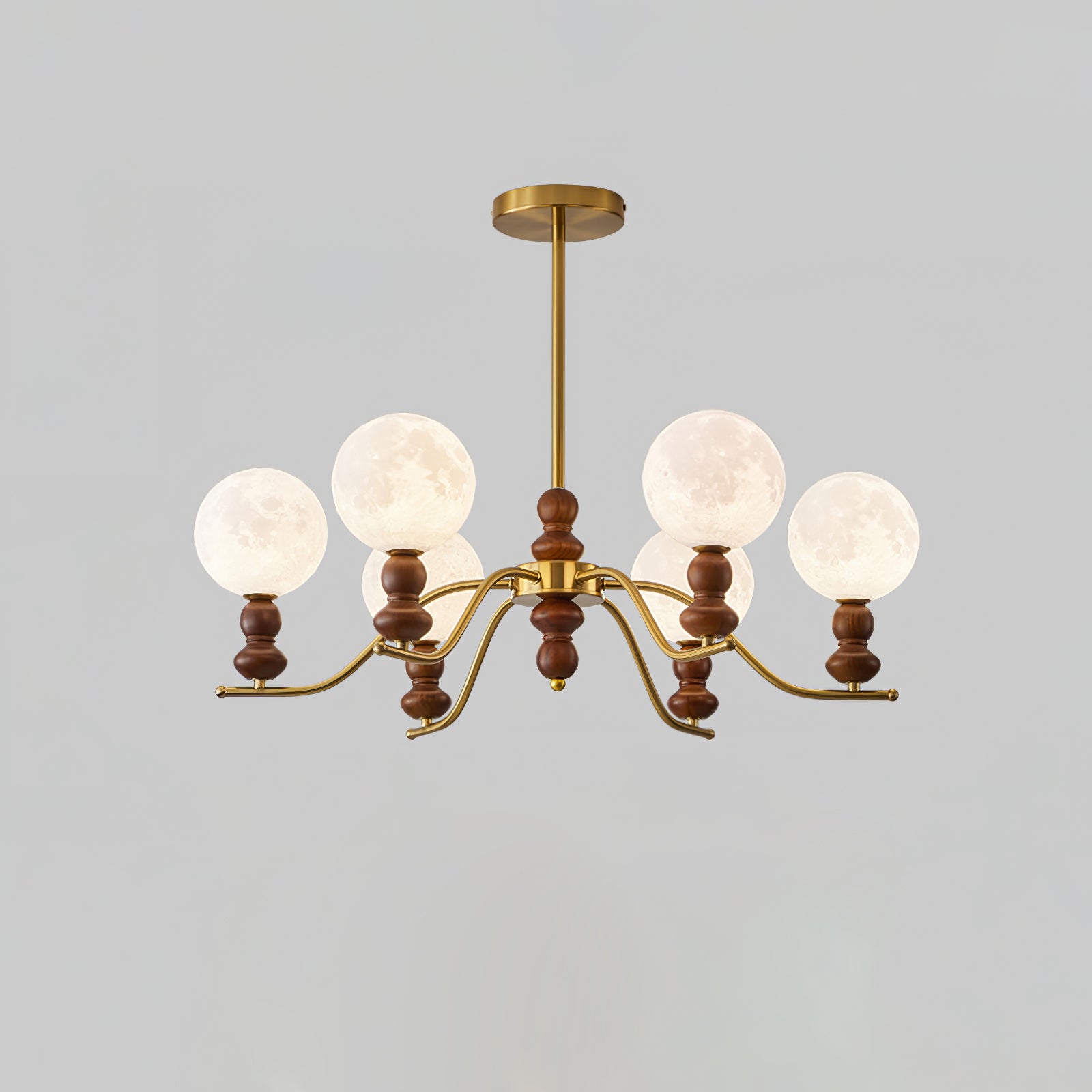 Lustra Chandelier Brass Wood Moon Globe Elegant-Neutral Decor
