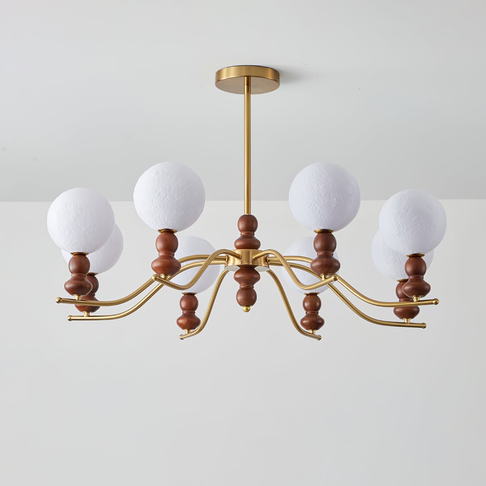 Lustra Chandelier Brass Wood Moon Globe Elegant-Neutral Decor