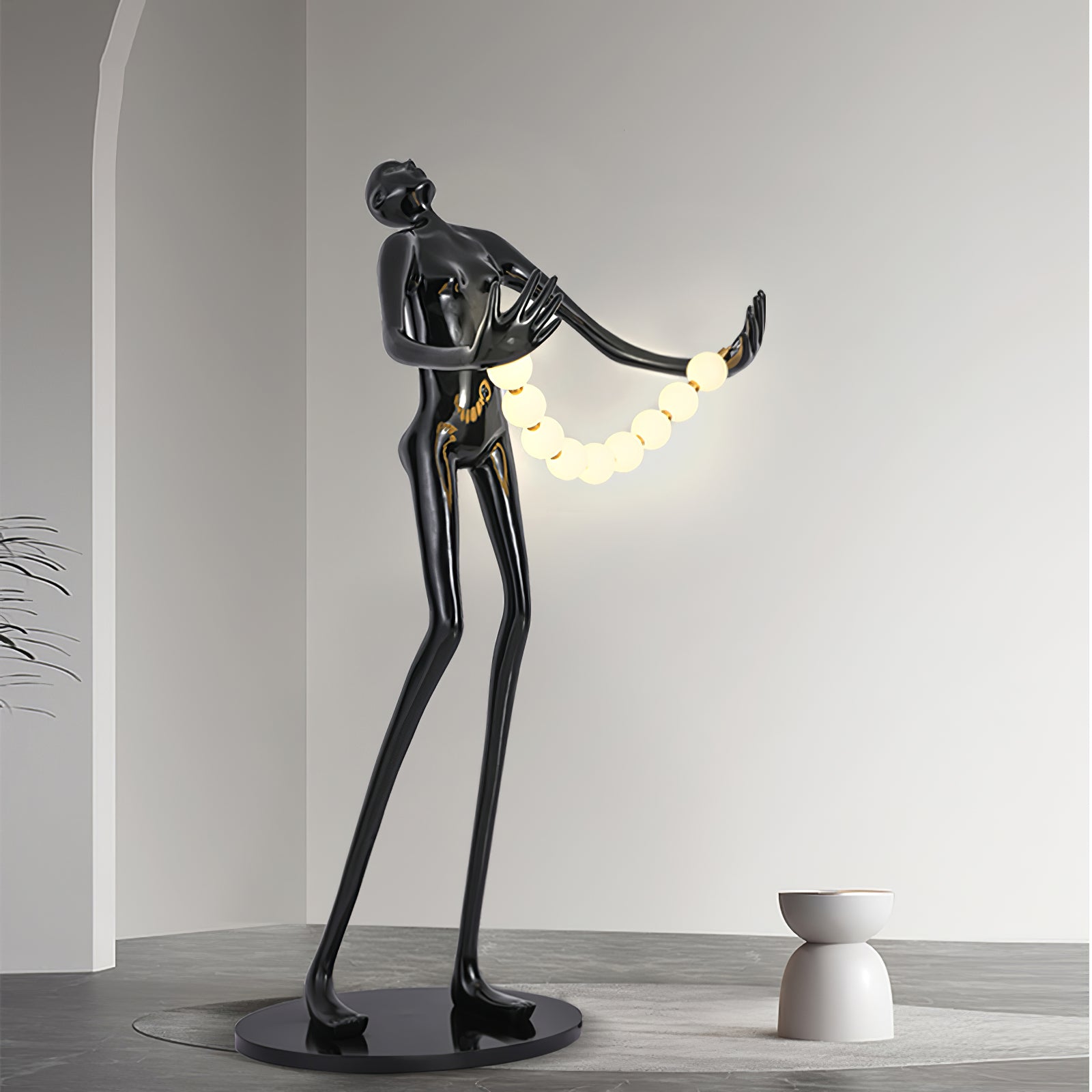 Orbit Beaded Sculptural Floor Lamp-Neutral Decor