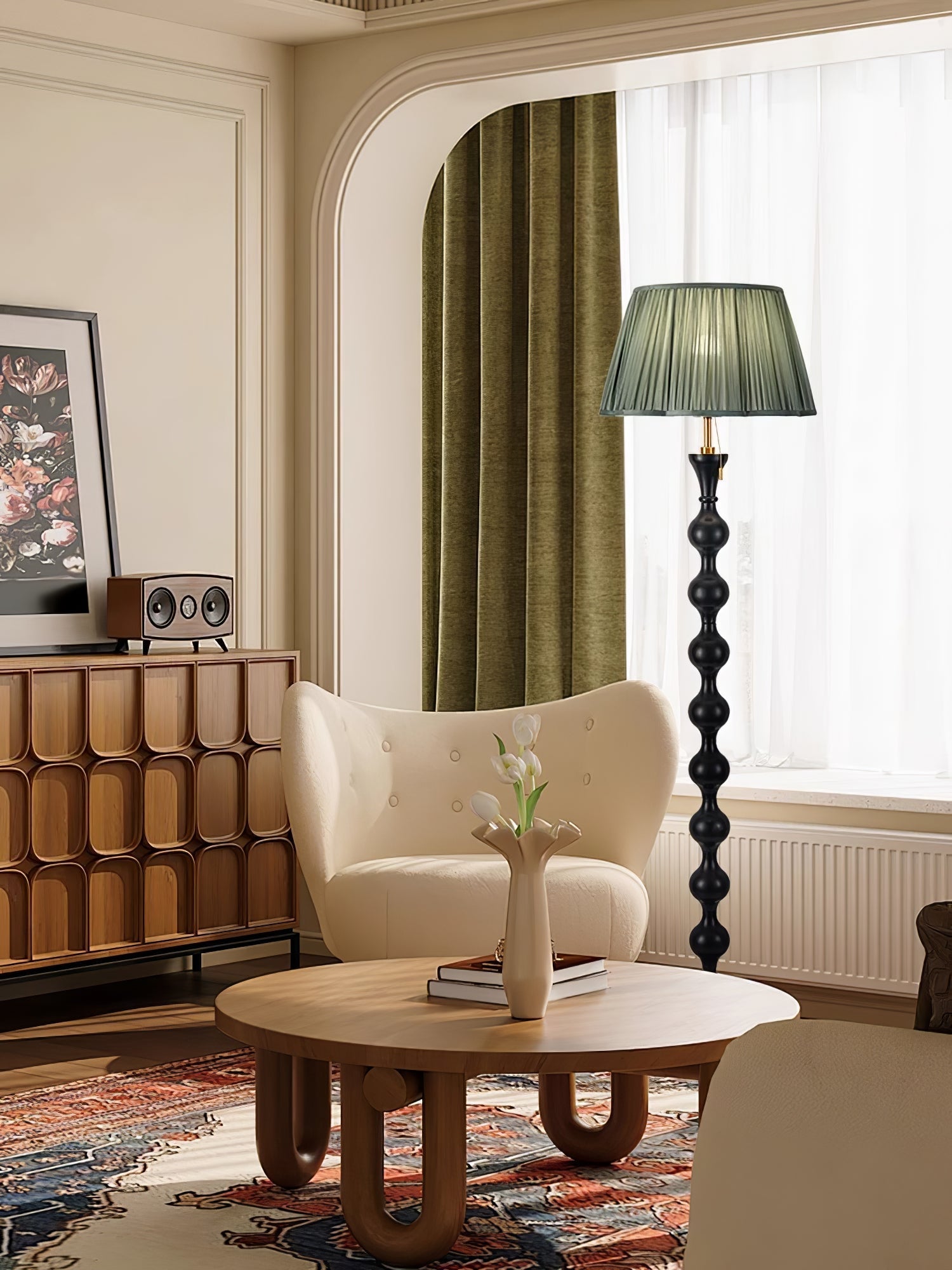 Celon Wood Fabric Vintage Floor Lamp-Neutral Decor