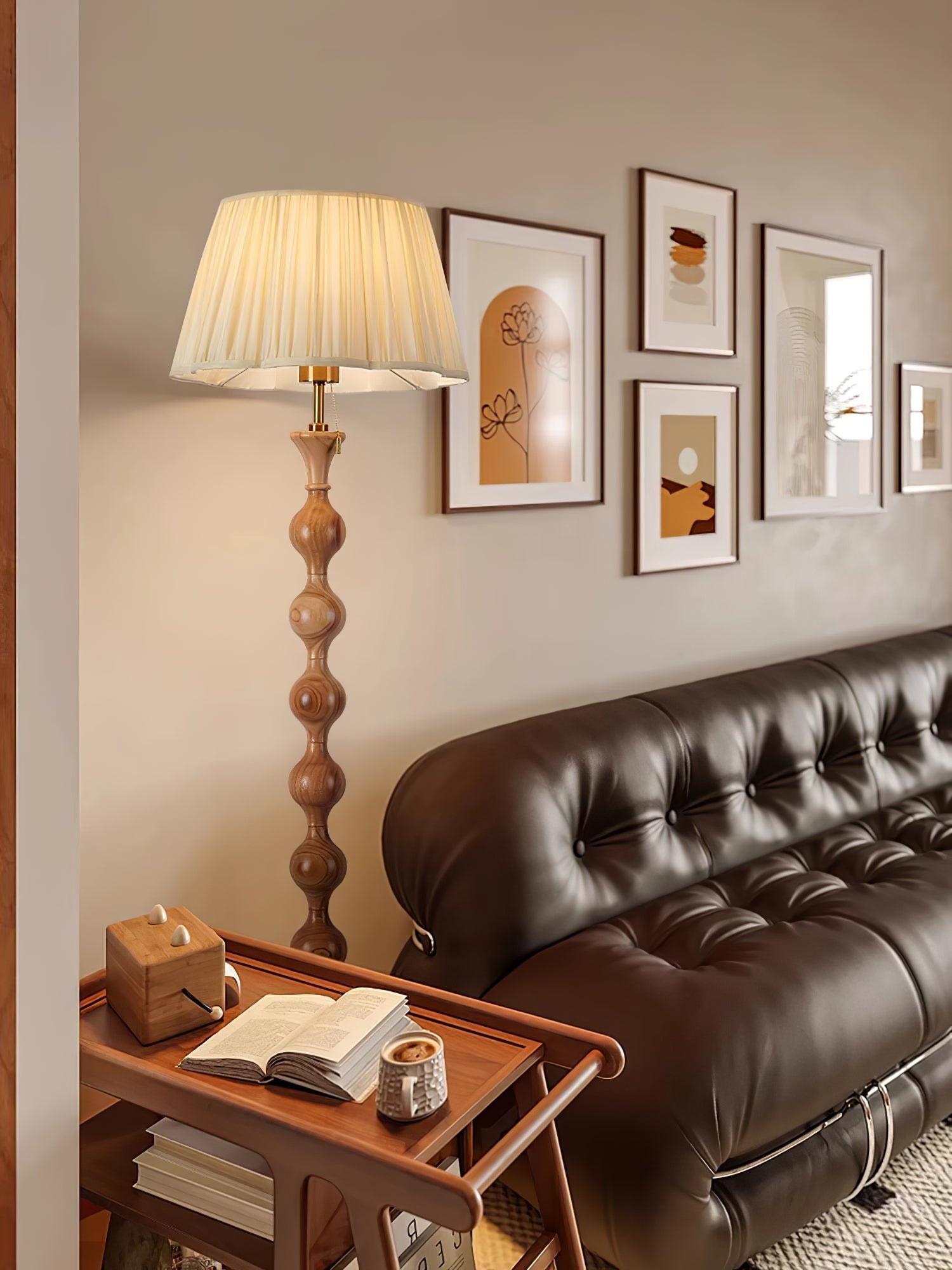 Celon Wood Fabric Vintage Floor Lamp-Neutral Decor