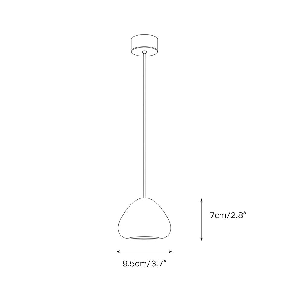 The Morphe pendant lamp illuminated, showing a warm amber glow.