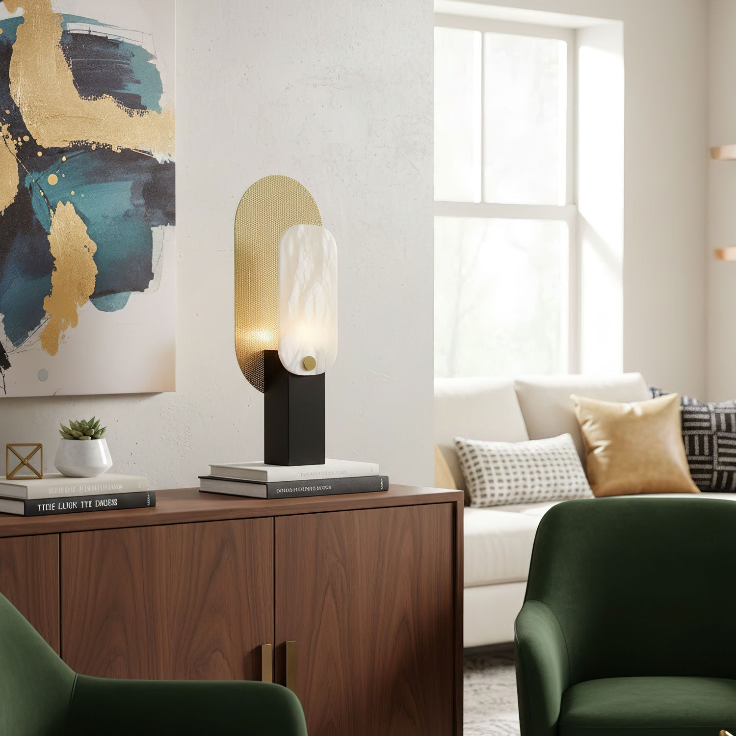 Mosaic Elegance Alabaster Table Lamp-Neutral Decor