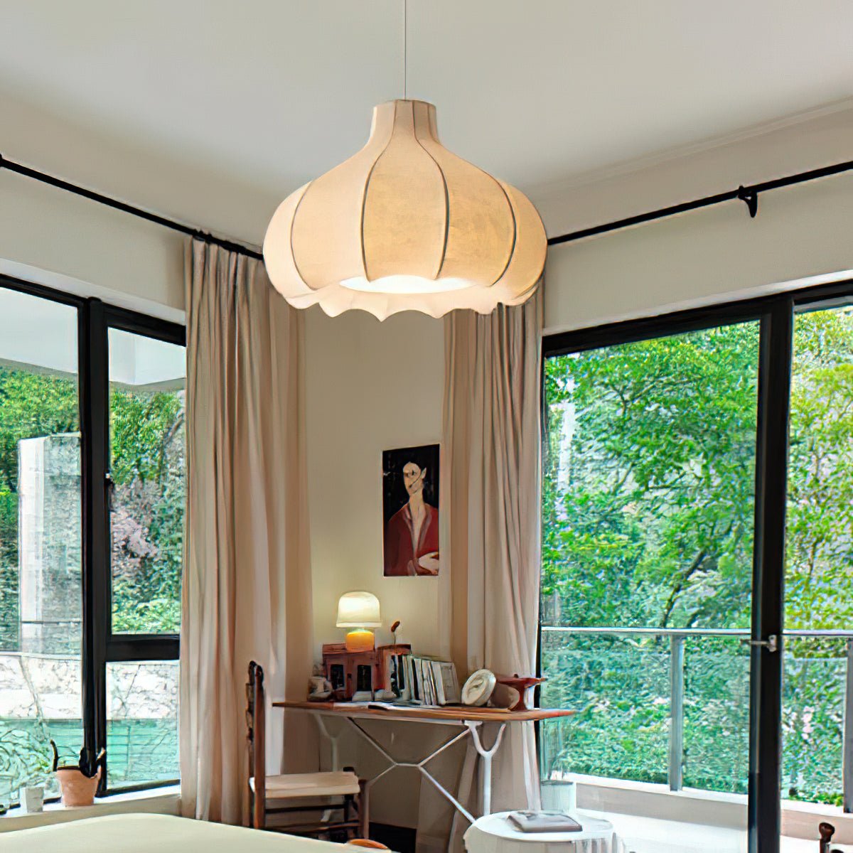 Zinnia Vintage Fabric Pendant Light-Neutral Decor