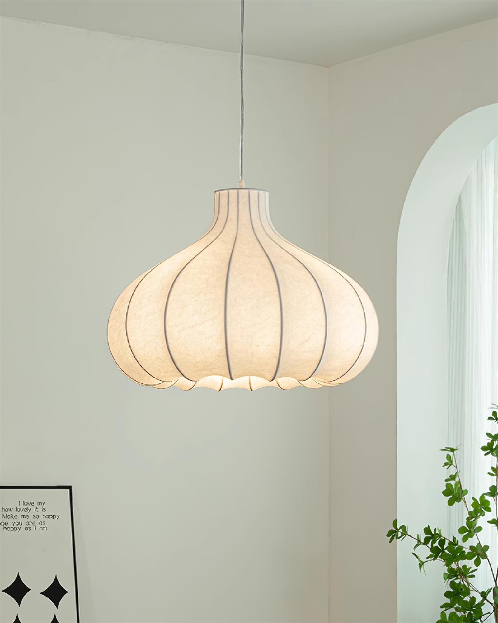 Pendant Light Silky Pleated Silk Shade White