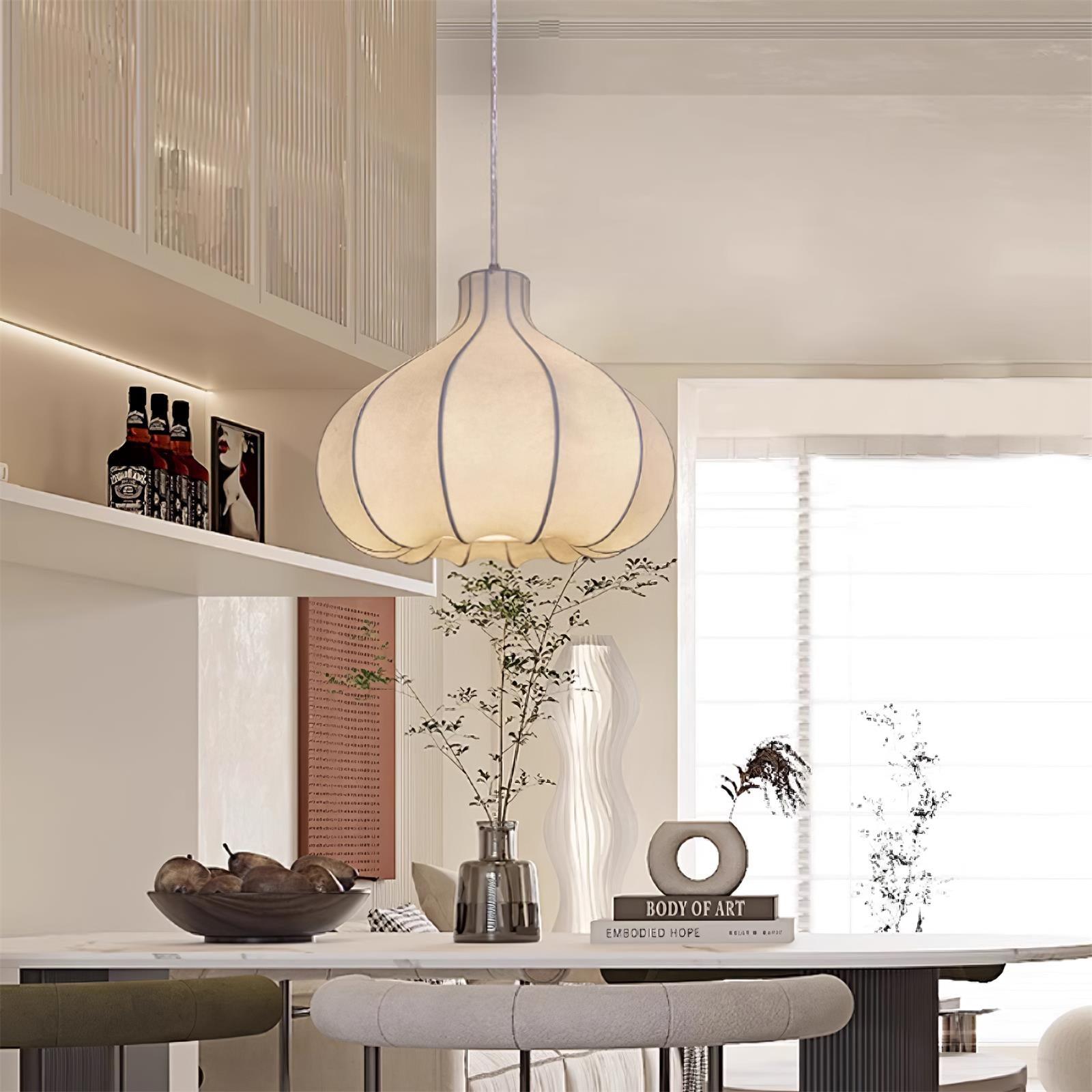 Pendant Light Silky Pleated Silk Shade White