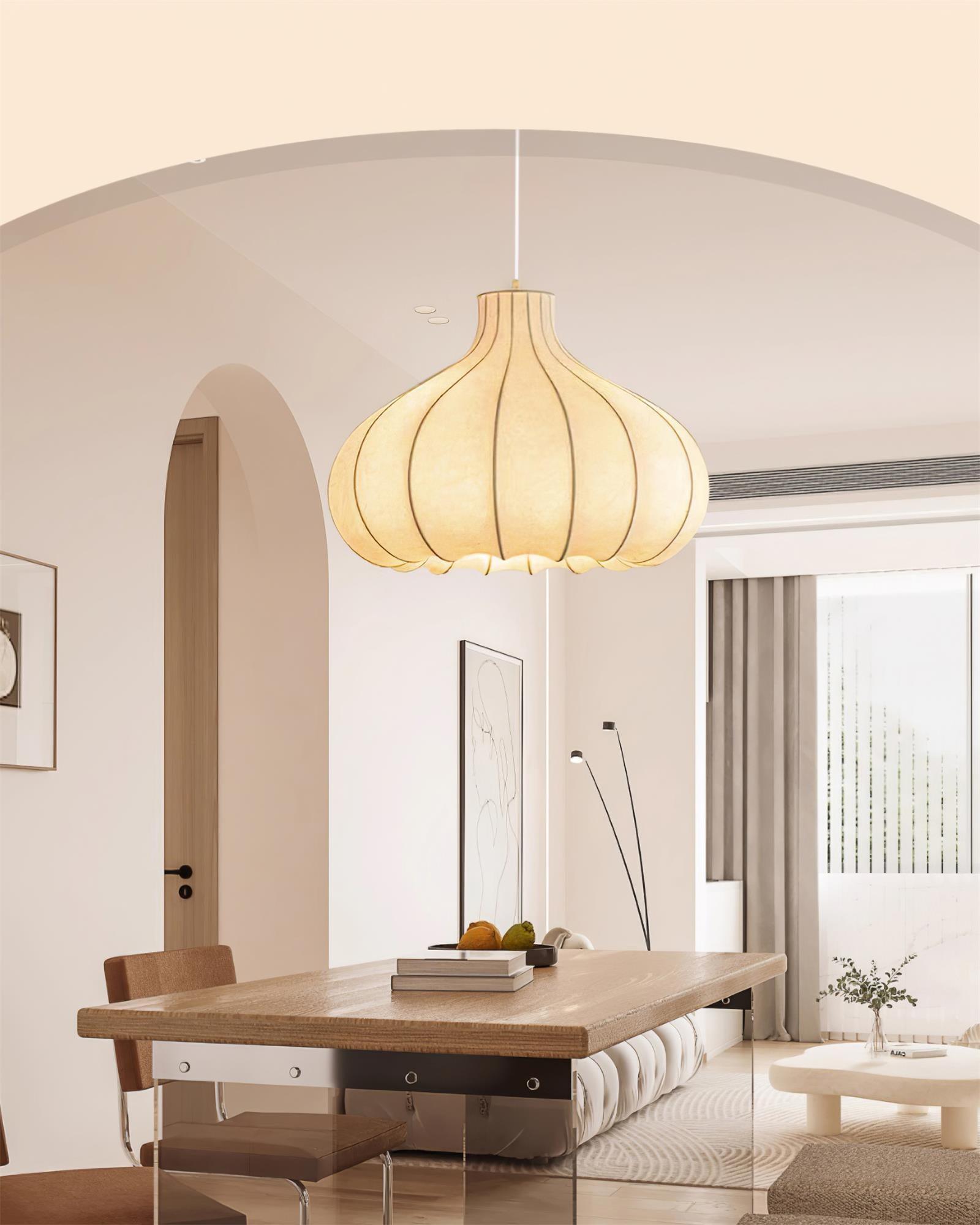 Pendant Light Silky Pleated Silk Shade White