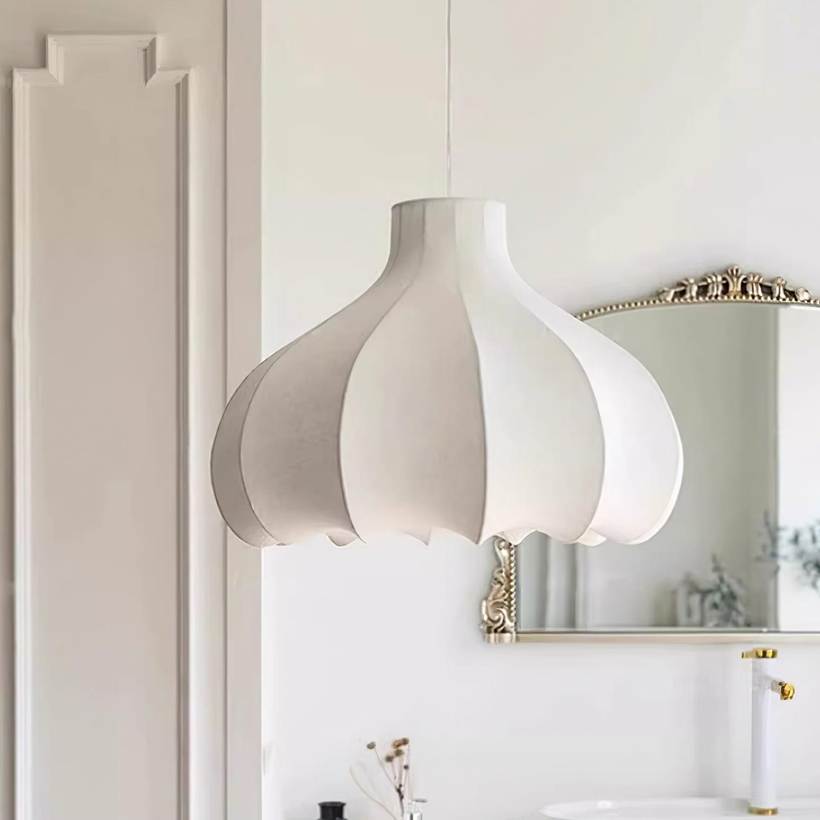 Pendant Light Silky Pleated Silk Shade White