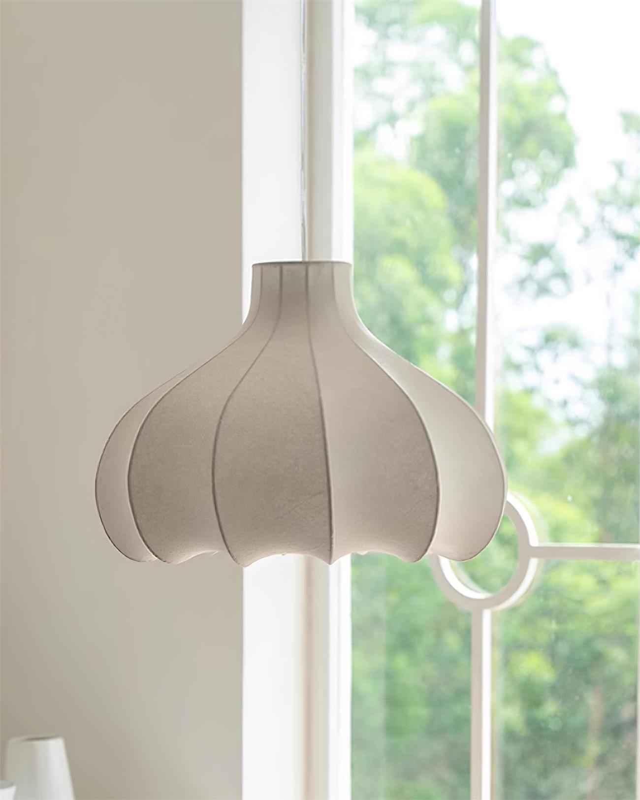 Pendant Light Silky Pleated Silk Shade White