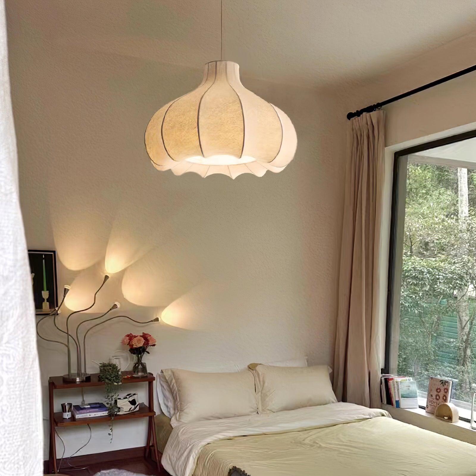 Pendant Light Silky Pleated Silk Shade White