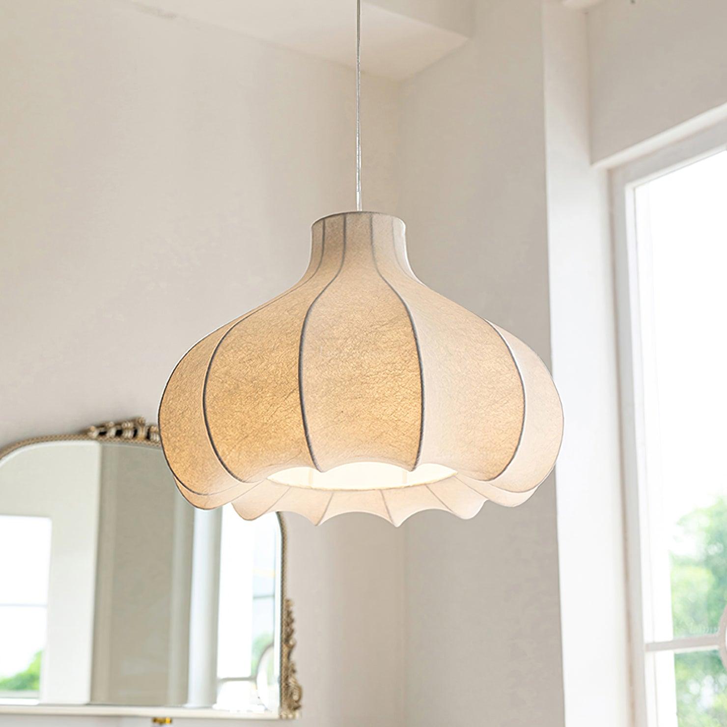 Pendant Light Silky Pleated Silk Shade White
