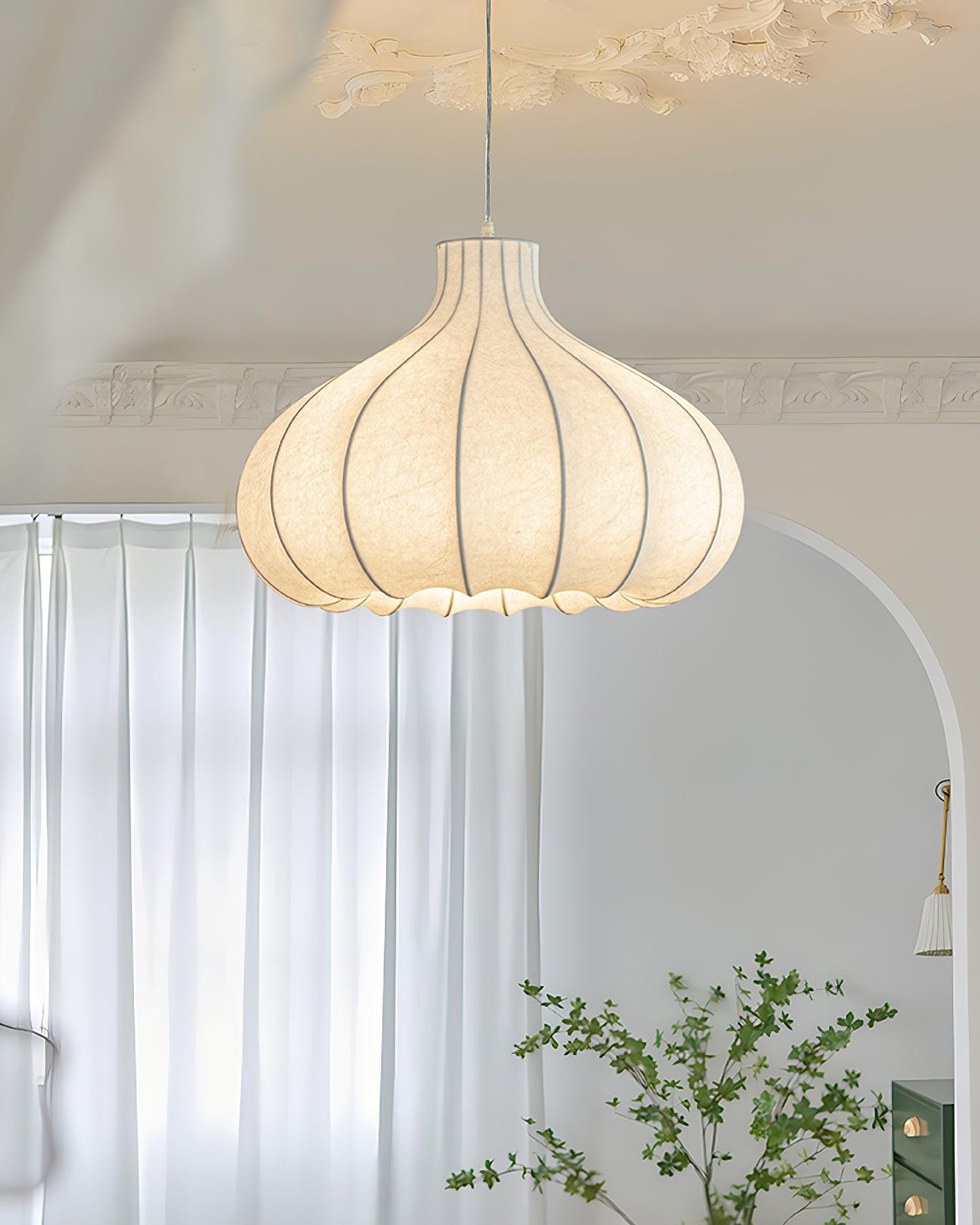 Pendant Light Silky Pleated Silk Shade White