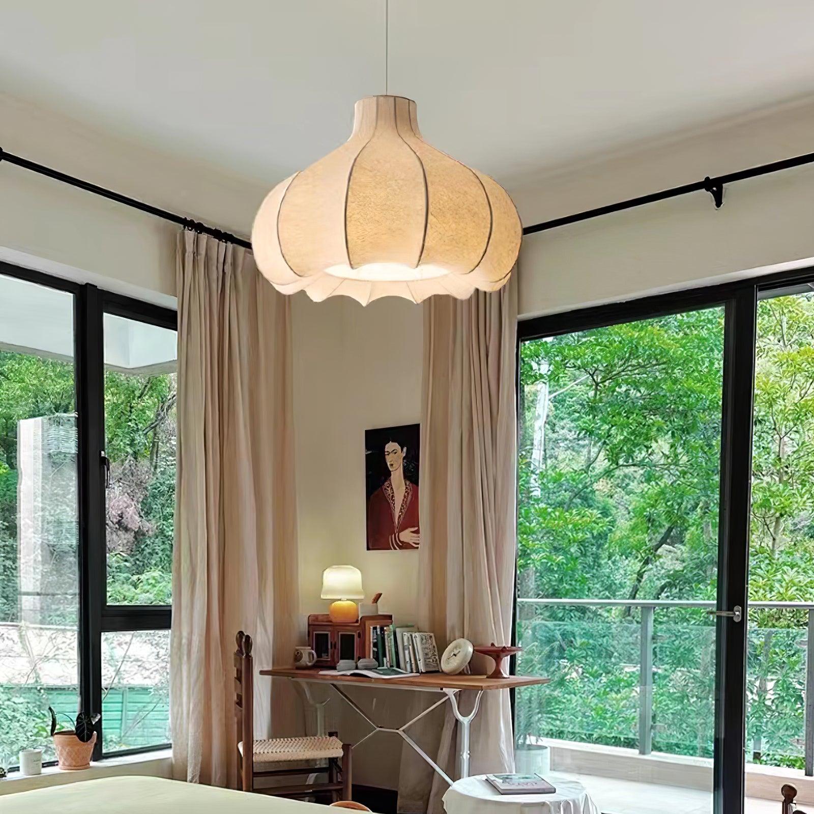Pendant Light Silky Pleated Silk Shade White