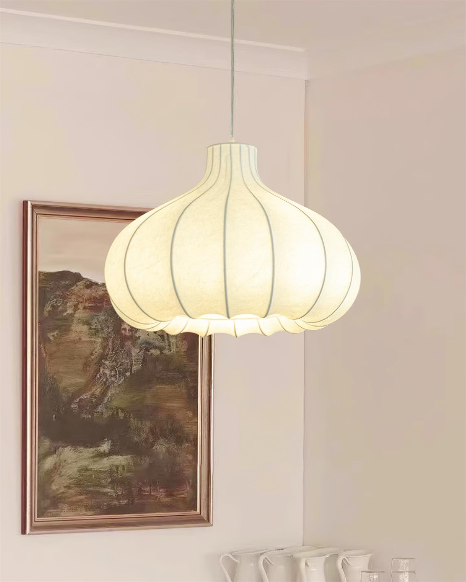 Pendant Light Silky Pleated Silk Shade White