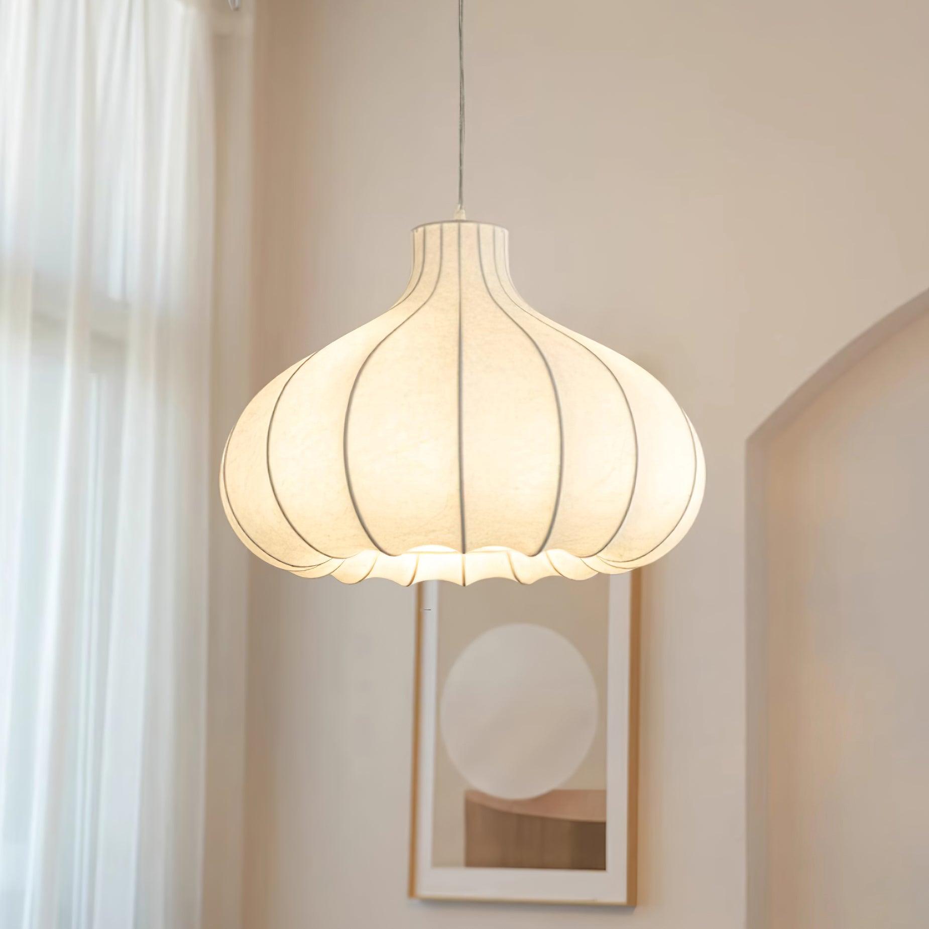 Pendant Light Silky Pleated Silk Shade White