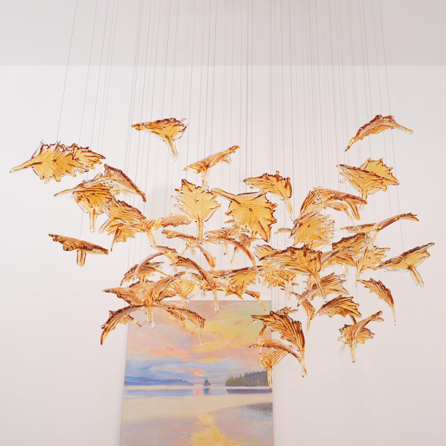 Multicolor Crystal Maple Leaf Chandelier-Neutral Decor