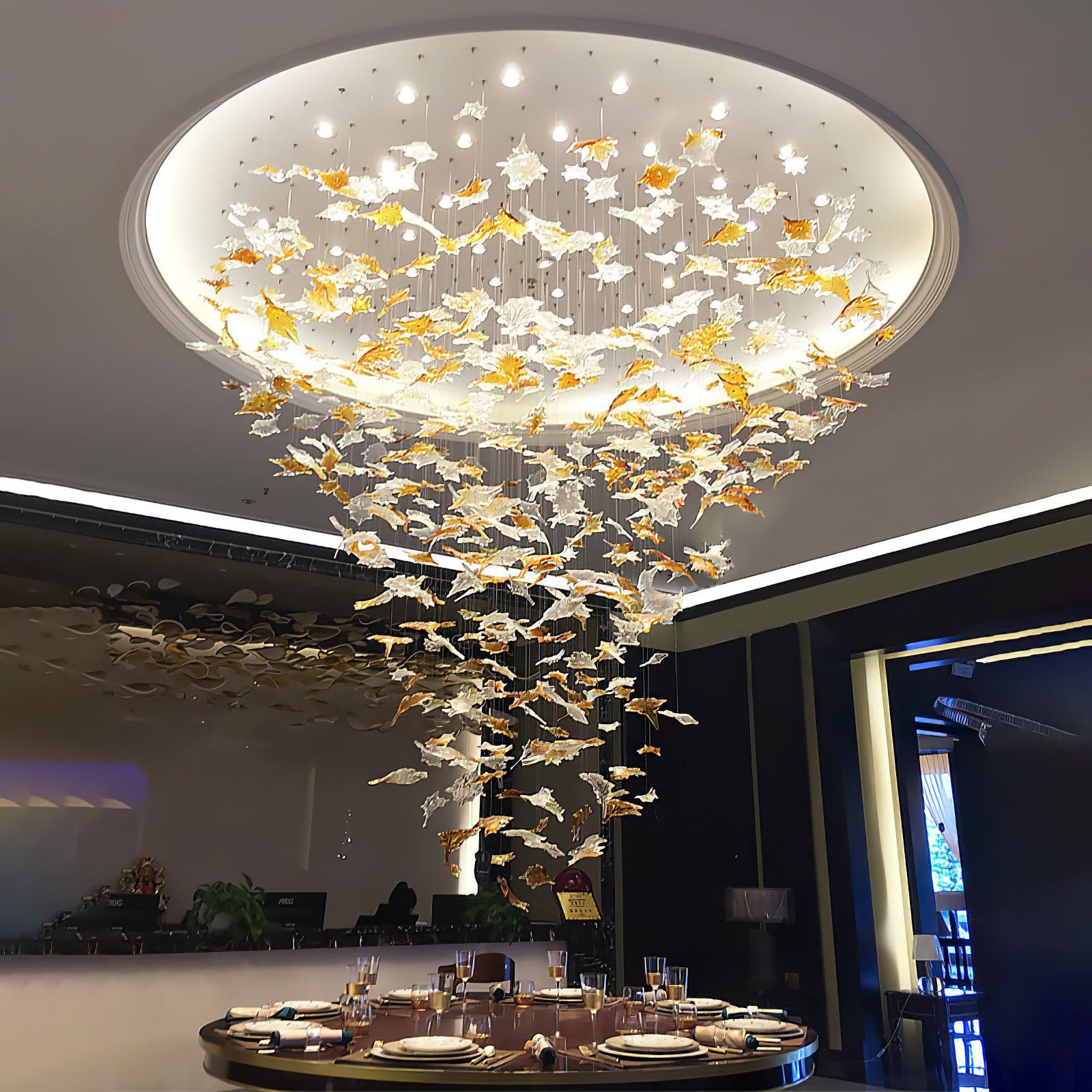 Multicolor Crystal Maple Leaf Chandelier-Neutral Decor