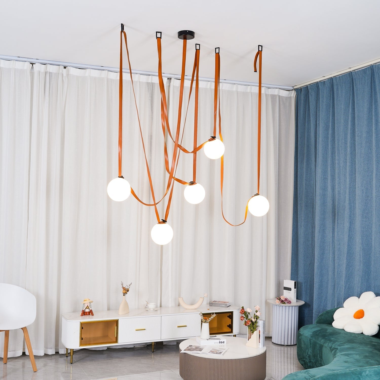 Lustra Pendant Lamp Leather Belt Glass-Neutral Decor
