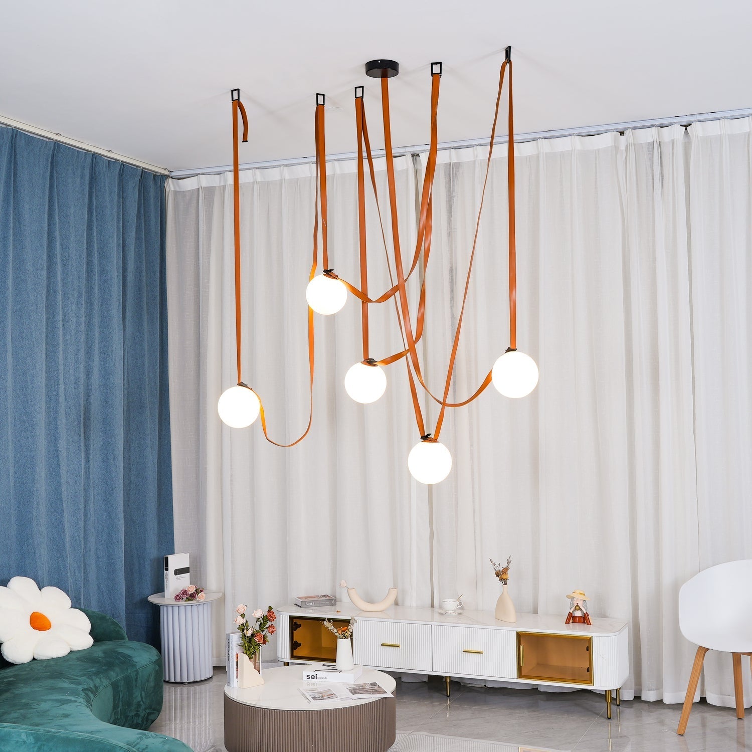 Lustra Pendant Lamp Leather Belt Glass-Neutral Decor