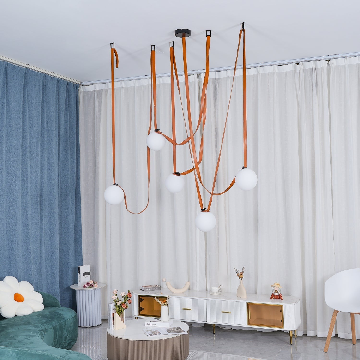 Lustra Pendant Lamp Leather Belt Glass-Neutral Decor