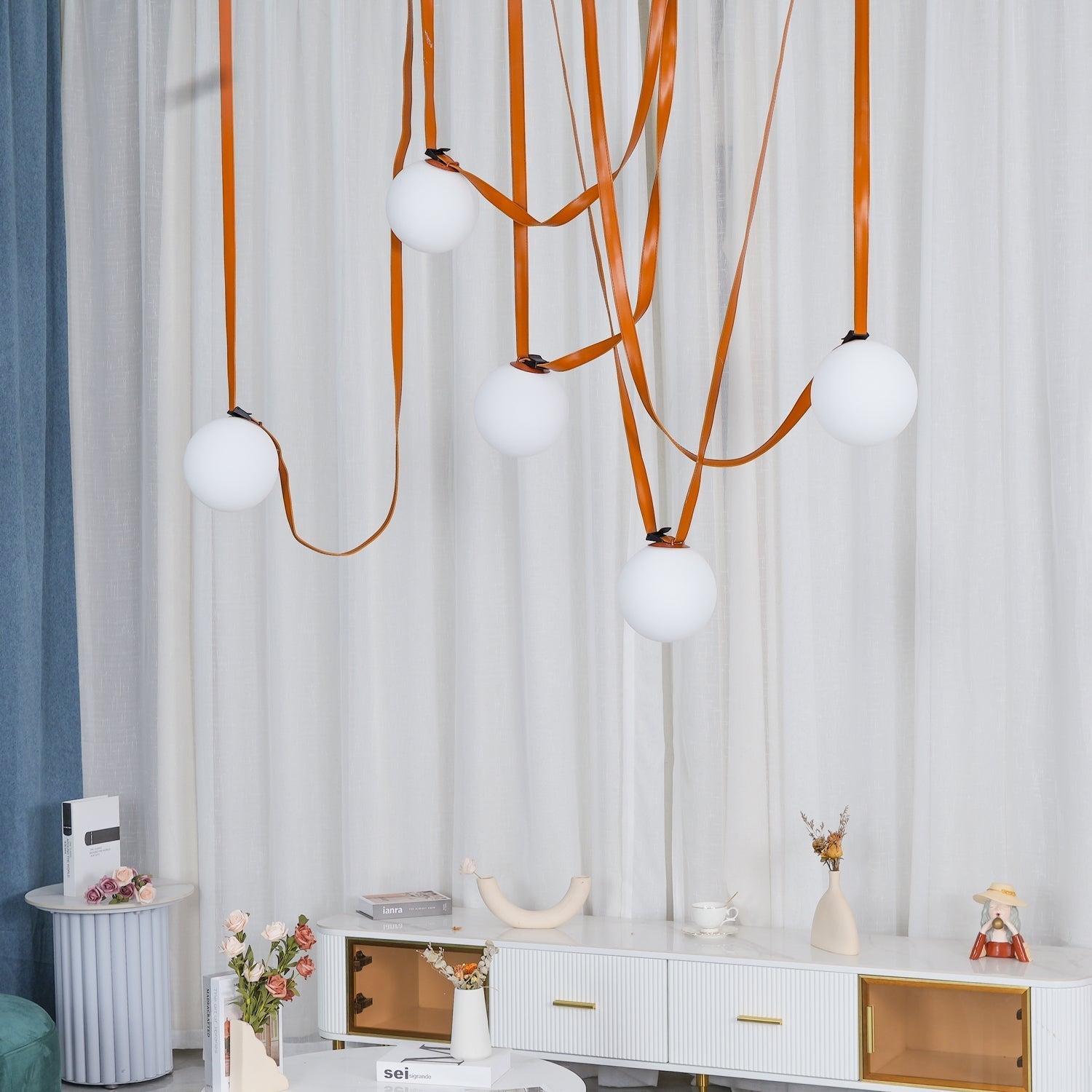 Lustra Pendant Lamp Leather Belt Glass-Neutral Decor