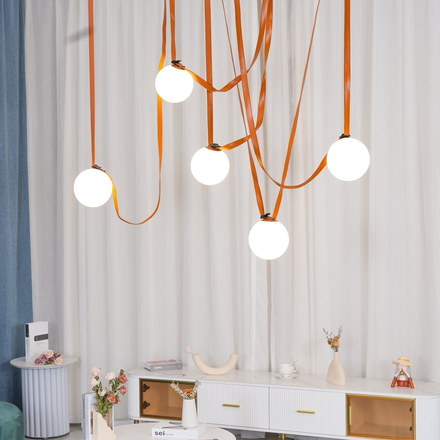 Lustra Pendant Lamp Leather Belt Glass-Neutral Decor