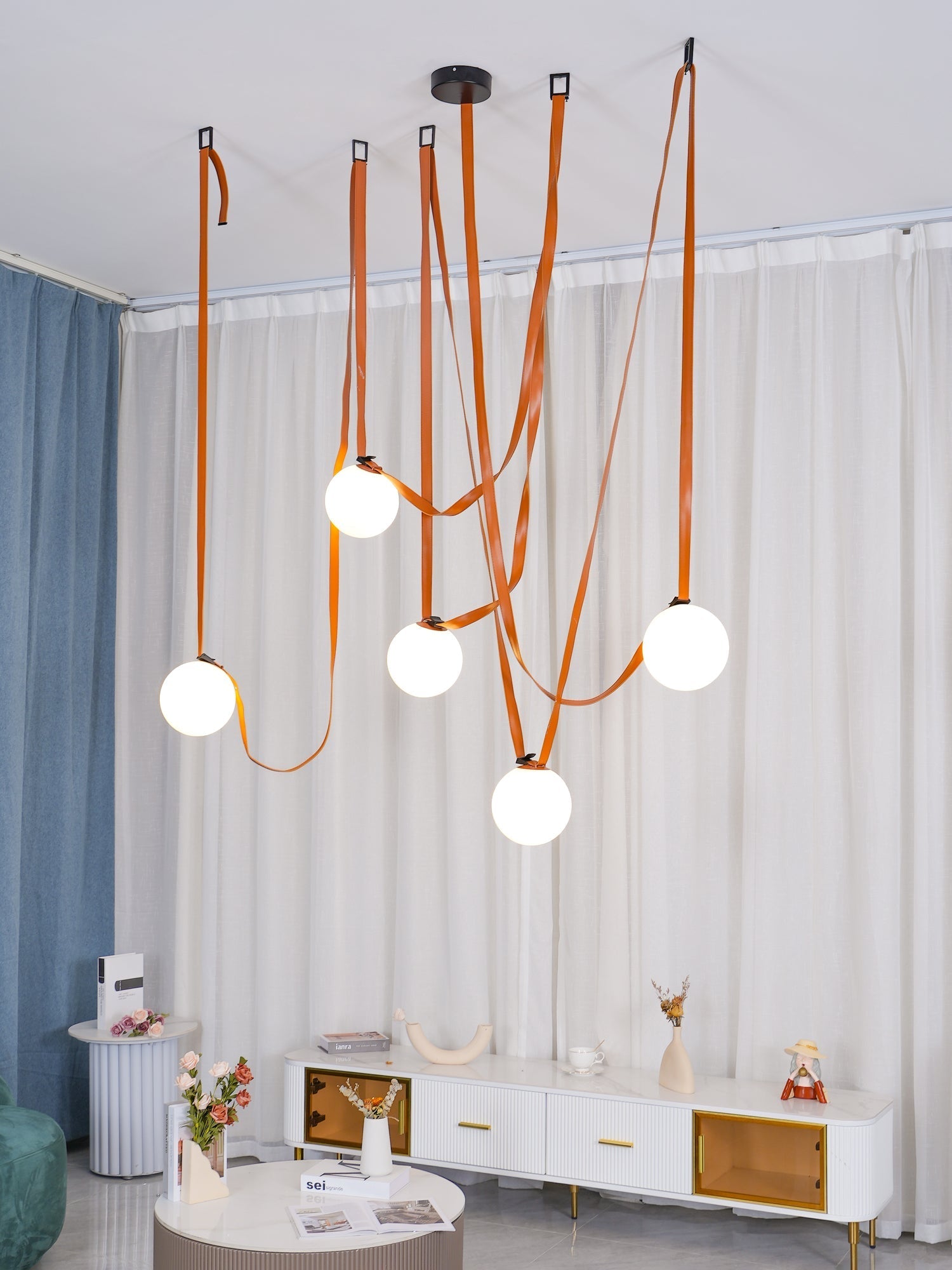 Lustra Pendant Lamp Leather Belt Glass-Neutral Decor