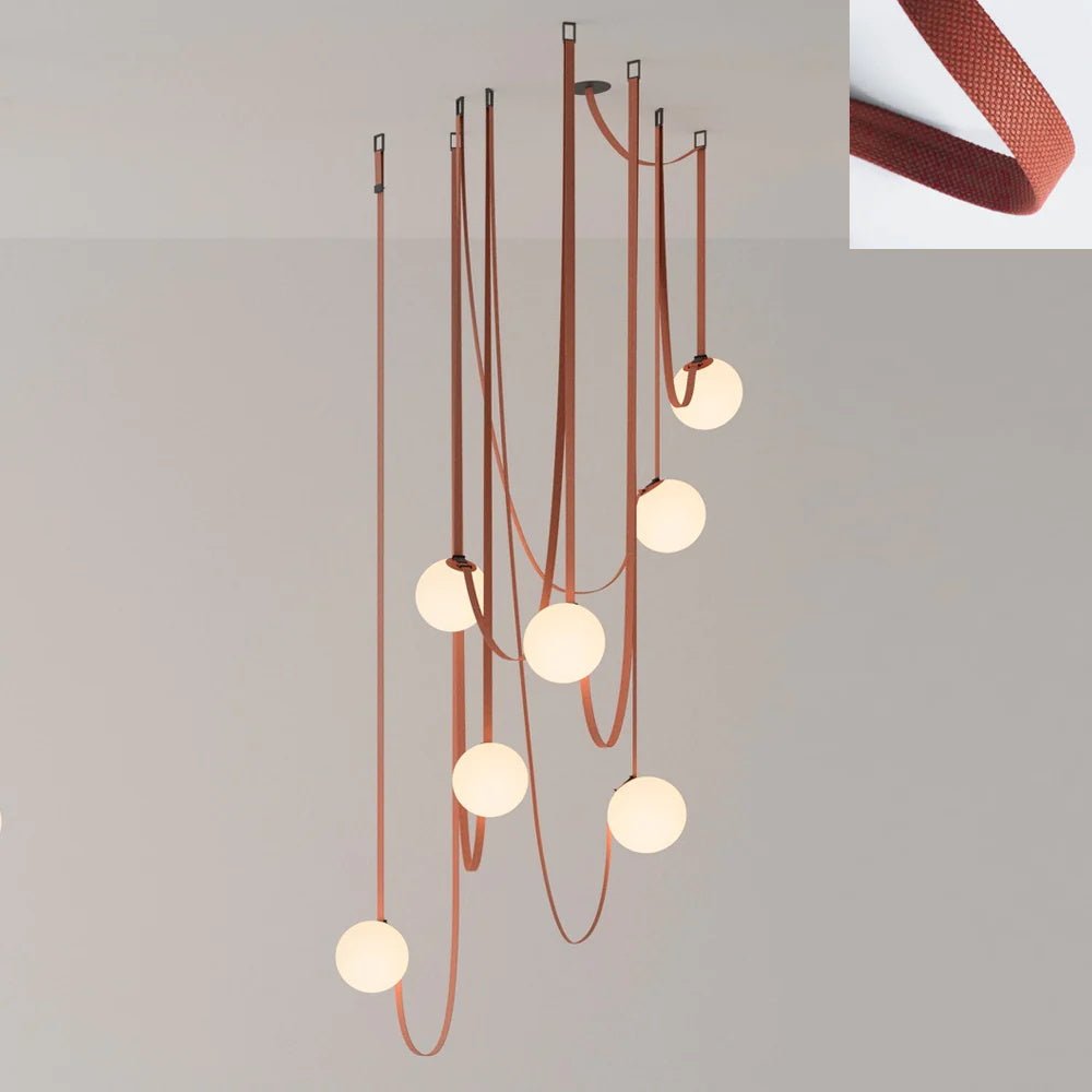 Lustra Pendant Lamp Leather Belt Glass-Neutral Decor