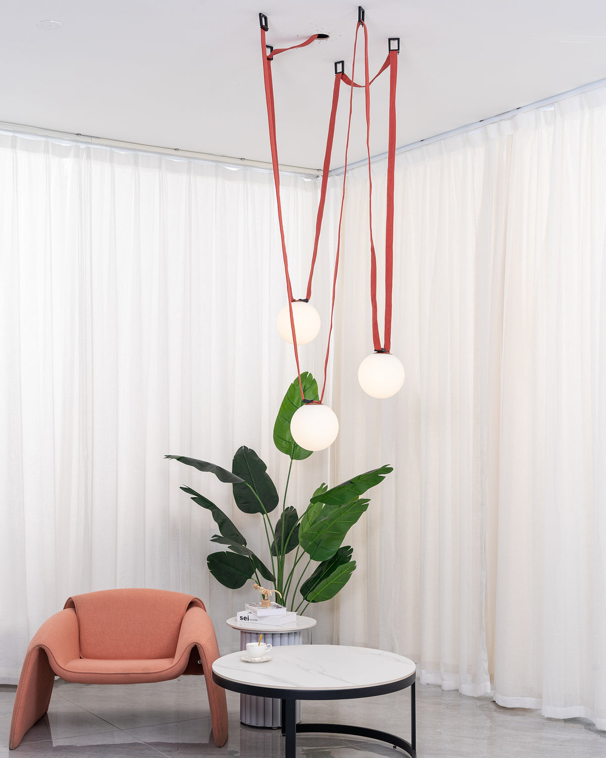 Lustra Pendant Lamp Leather Belt Glass-Neutral Decor