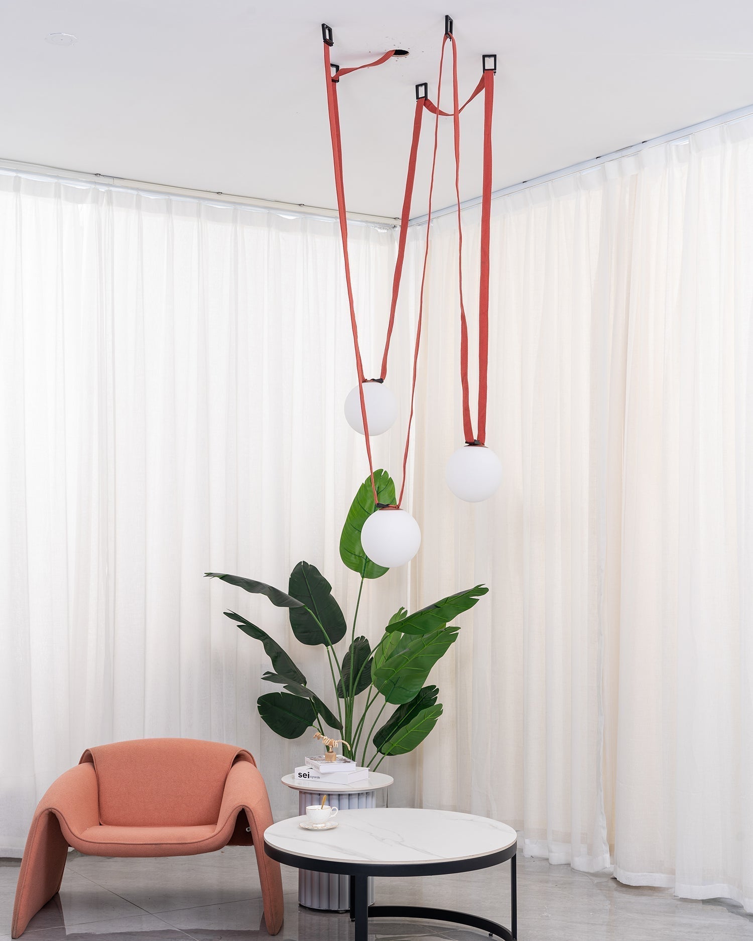 Lustra Pendant Lamp Leather Belt Glass-Neutral Decor