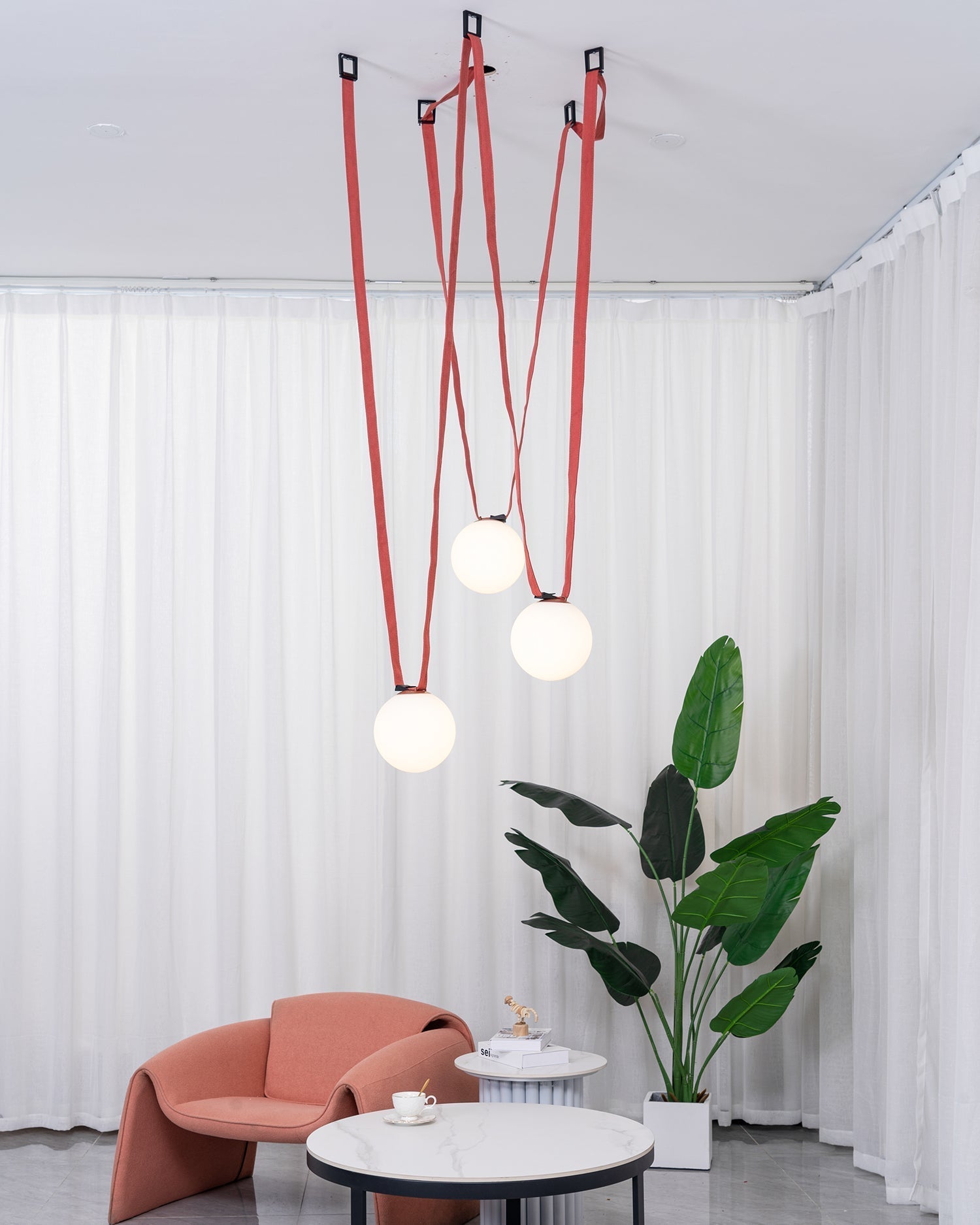 Lustra Pendant Lamp Leather Belt Glass-Neutral Decor