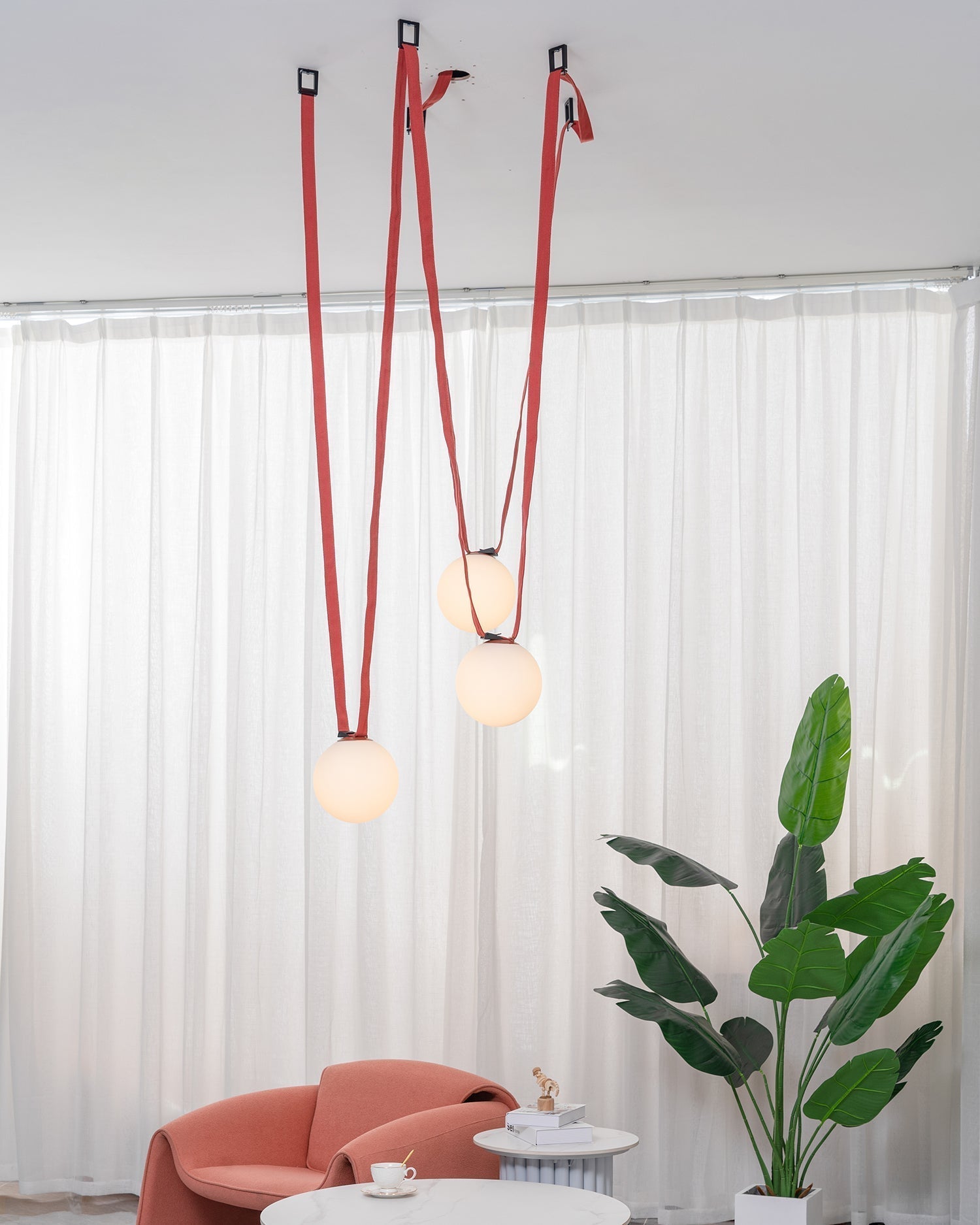 Lustra Pendant Lamp Leather Belt Glass-Neutral Decor