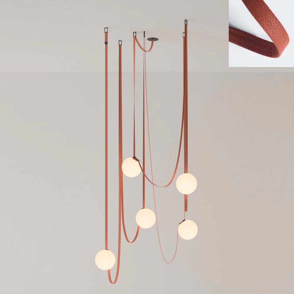 Lustra Pendant Lamp Leather Belt Glass-Neutral Decor