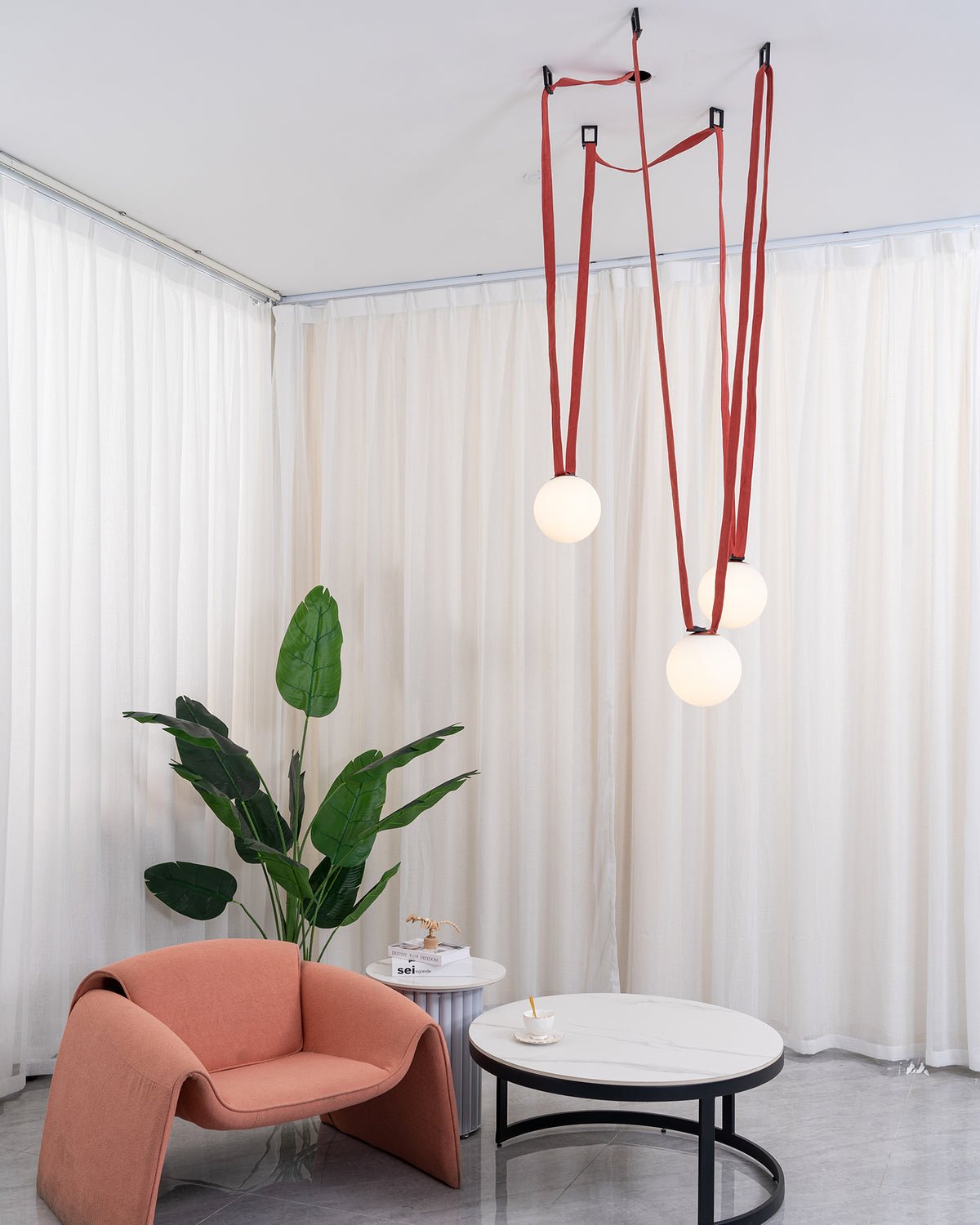 Lustra Pendant Lamp Leather Belt Glass-Neutral Decor