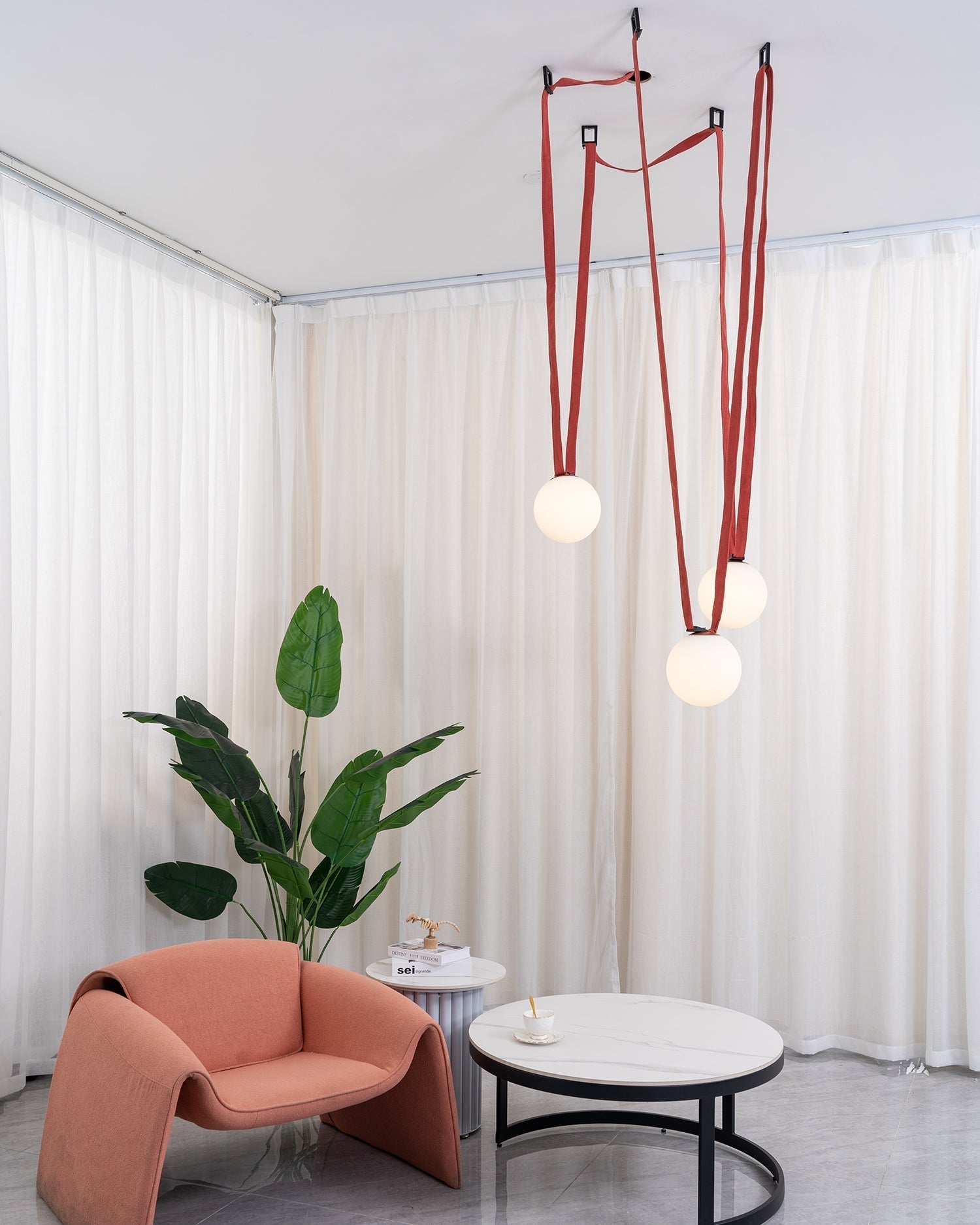 Lustra Pendant Lamp Leather Belt Glass-Neutral Decor