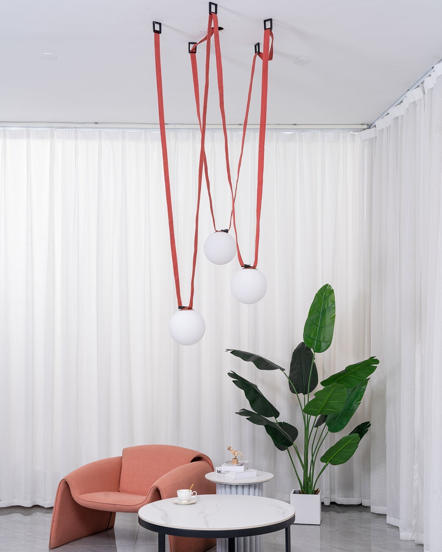 Lustra Pendant Lamp Leather Belt Glass-Neutral Decor