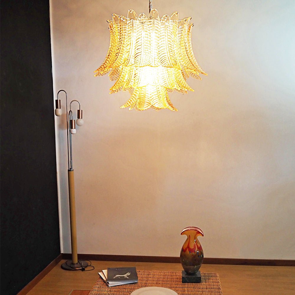 Aurora Chandelier Amber Leaf Glass Layered Venetian Elegance-Neutral Decor