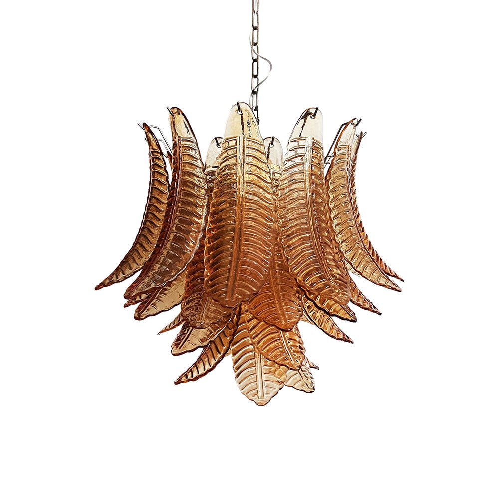 Aurora Chandelier Amber Leaf Glass Layered Venetian Elegance-Neutral Decor
