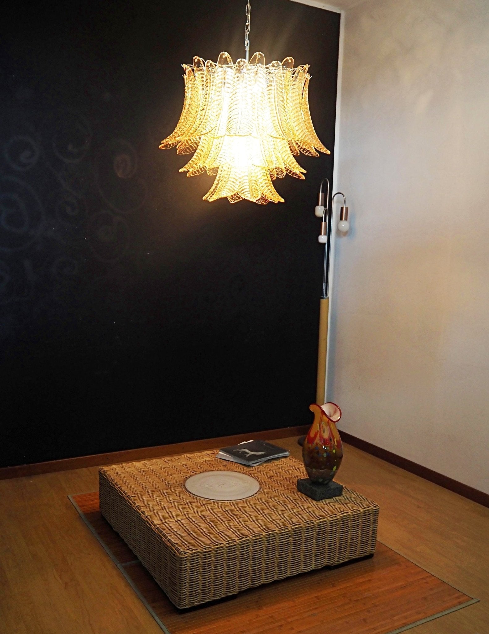 Aurora Chandelier Amber Leaf Glass Layered Venetian Elegance-Neutral Decor