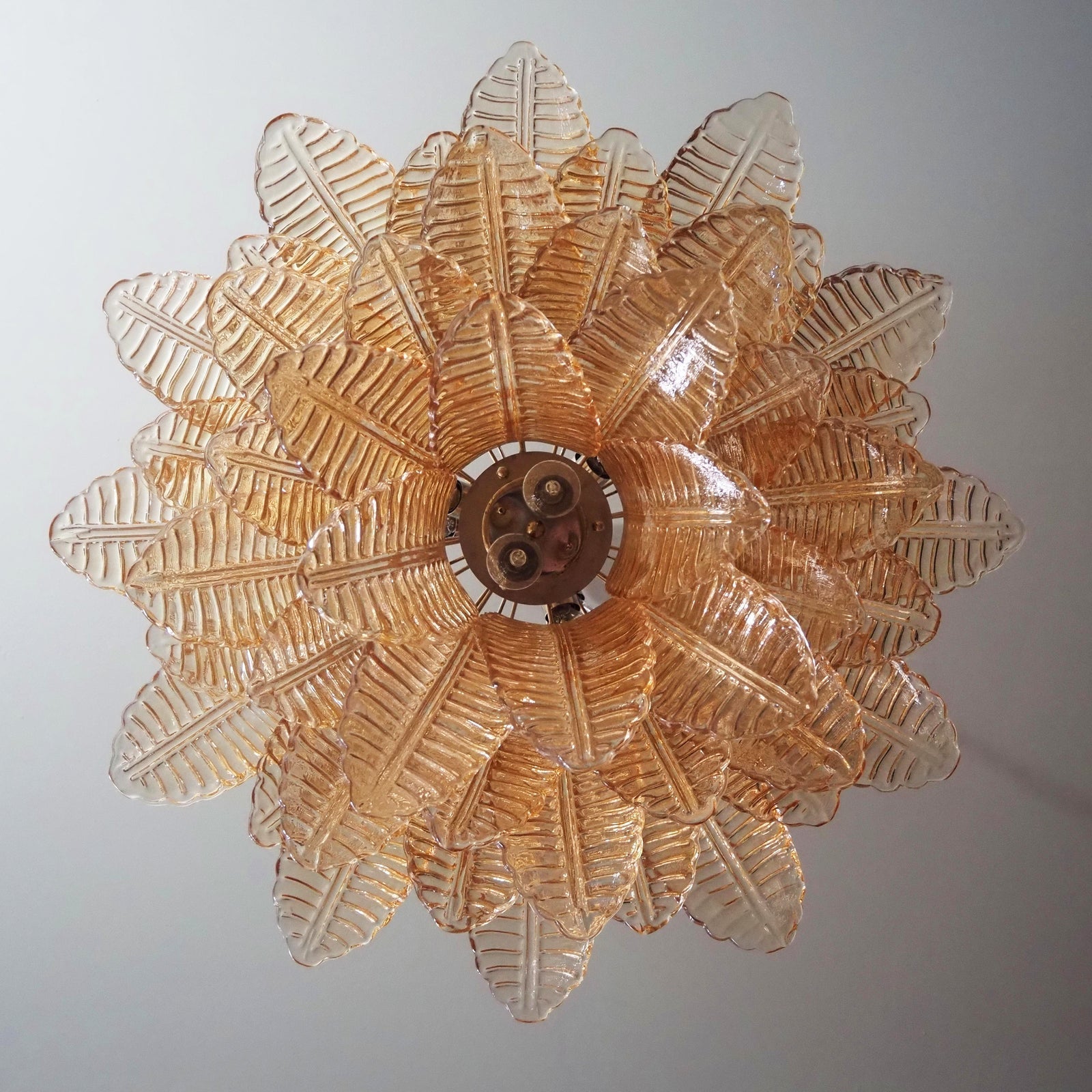 Aurora Chandelier Amber Leaf Glass Layered Venetian Elegance-Neutral Decor