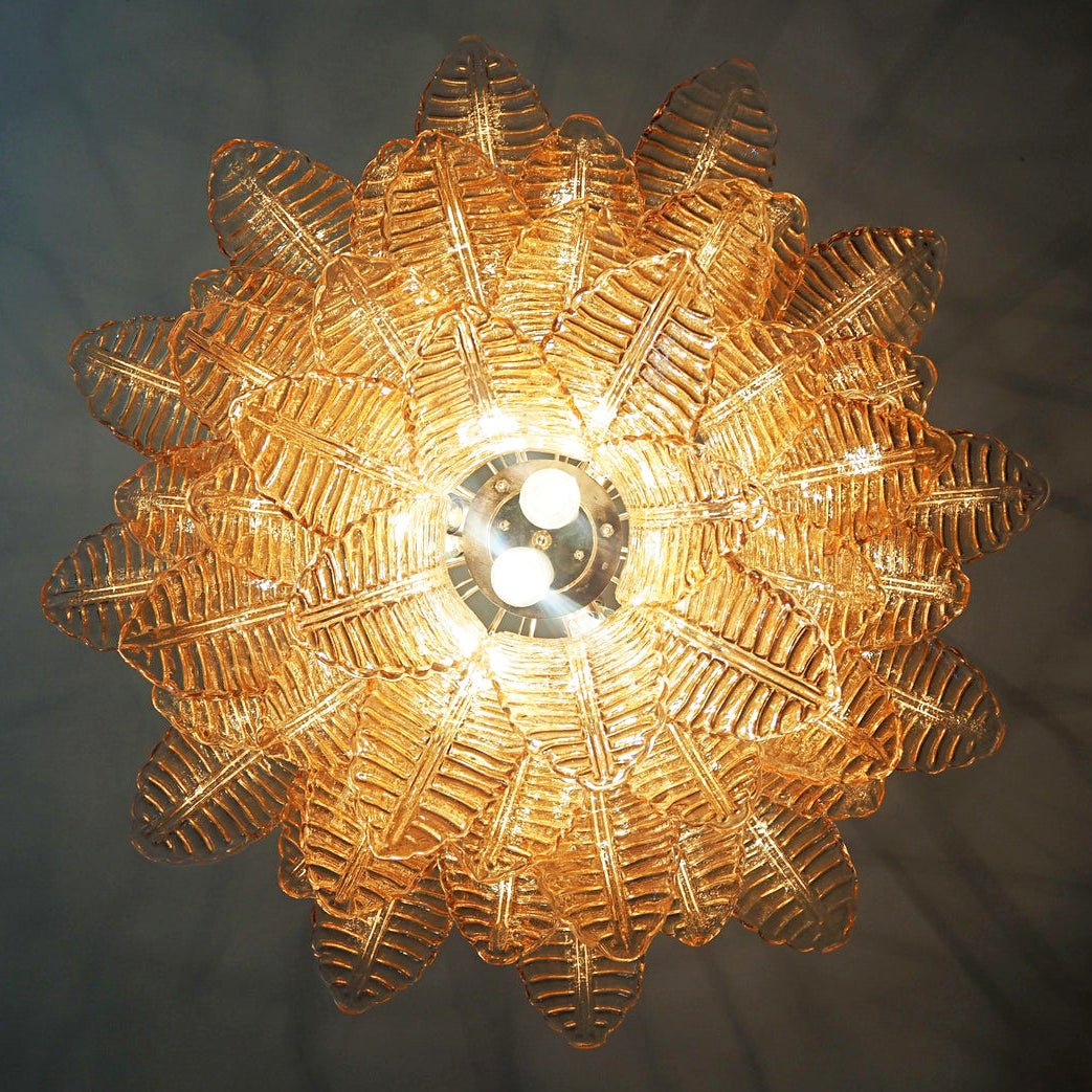 Aurora Chandelier Amber Leaf Glass Layered Venetian Elegance-Neutral Decor
