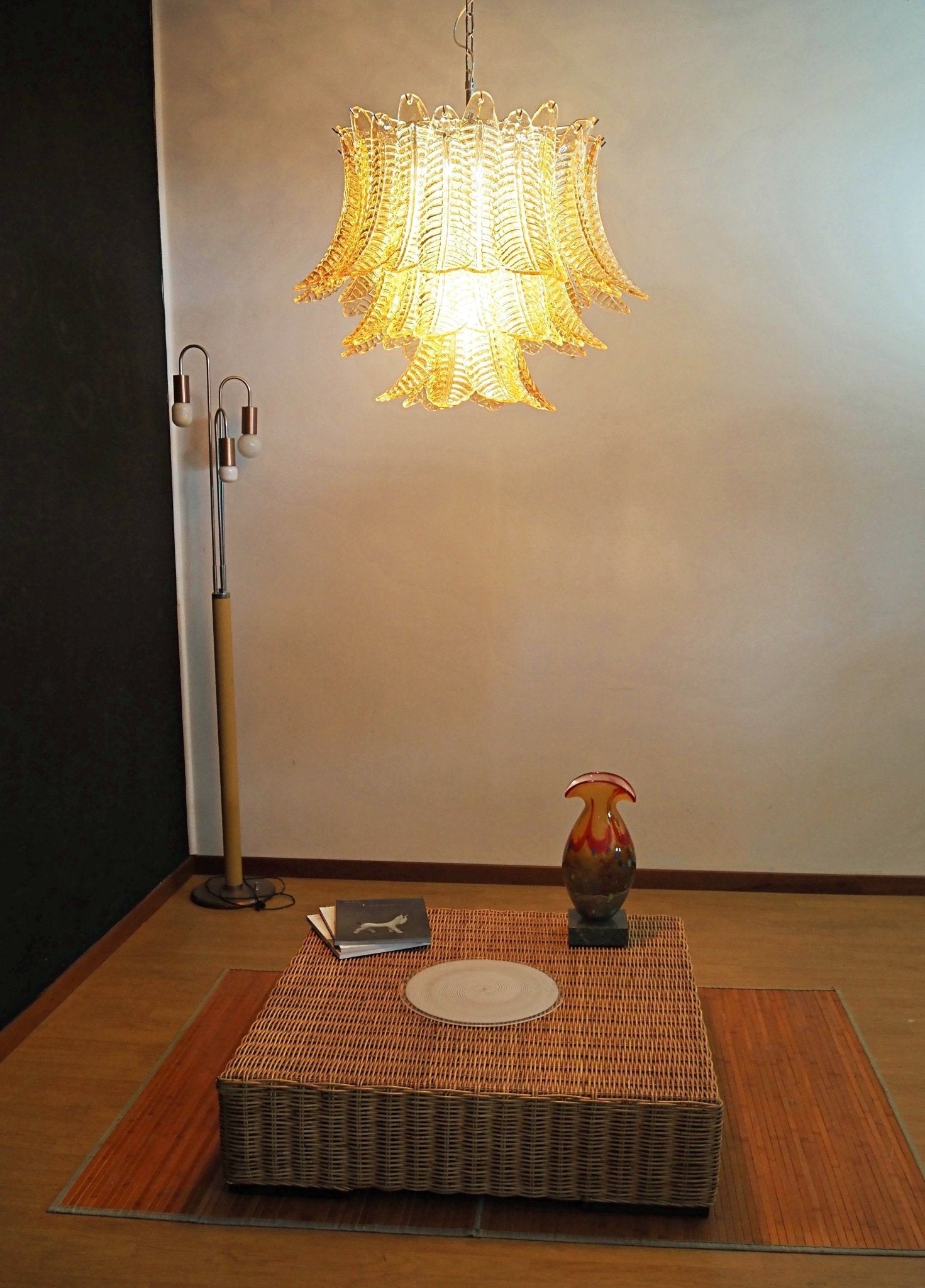 Aurora Chandelier Amber Leaf Glass Layered Venetian Elegance-Neutral Decor