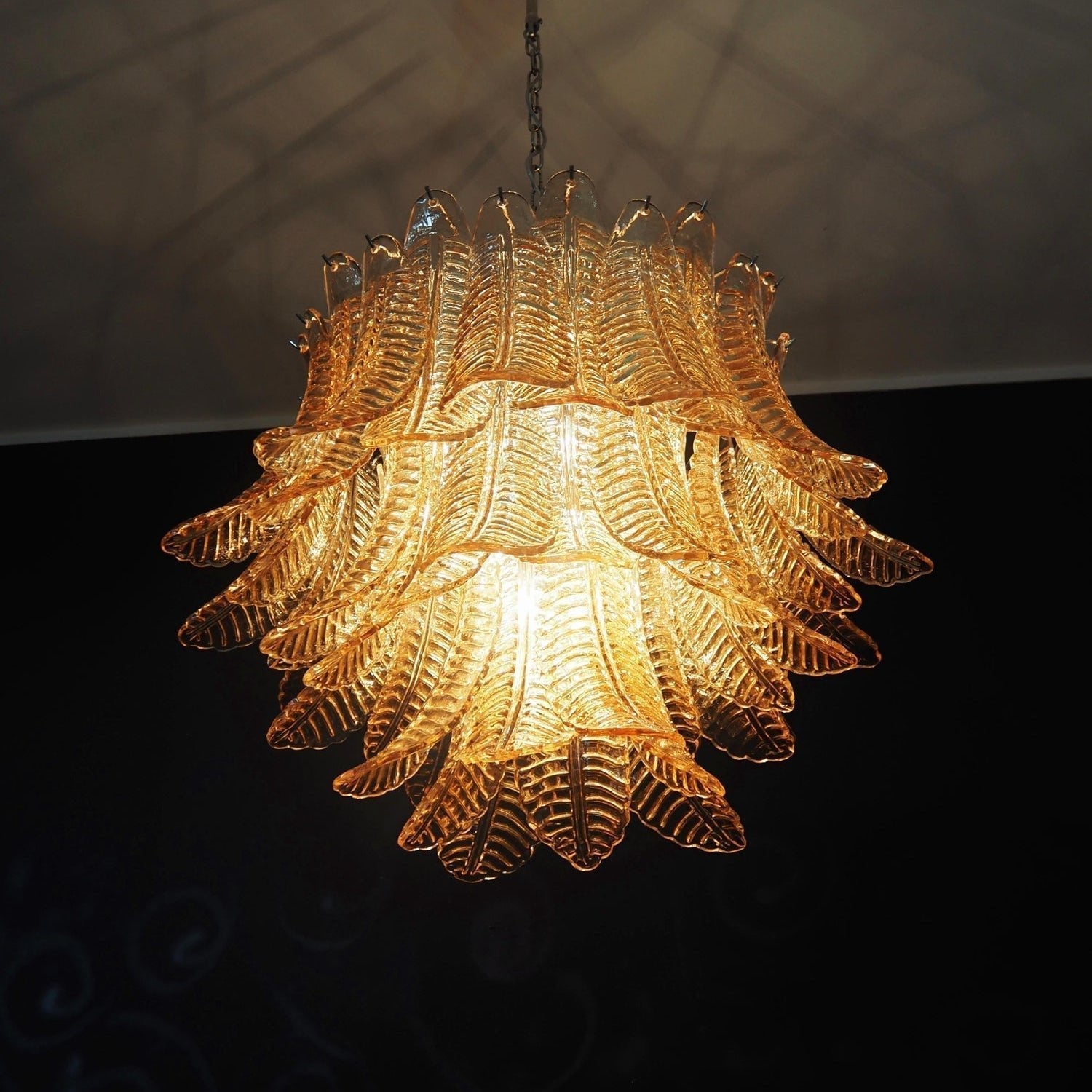Aurora Chandelier Amber Leaf Glass Layered Venetian Elegance-Neutral Decor